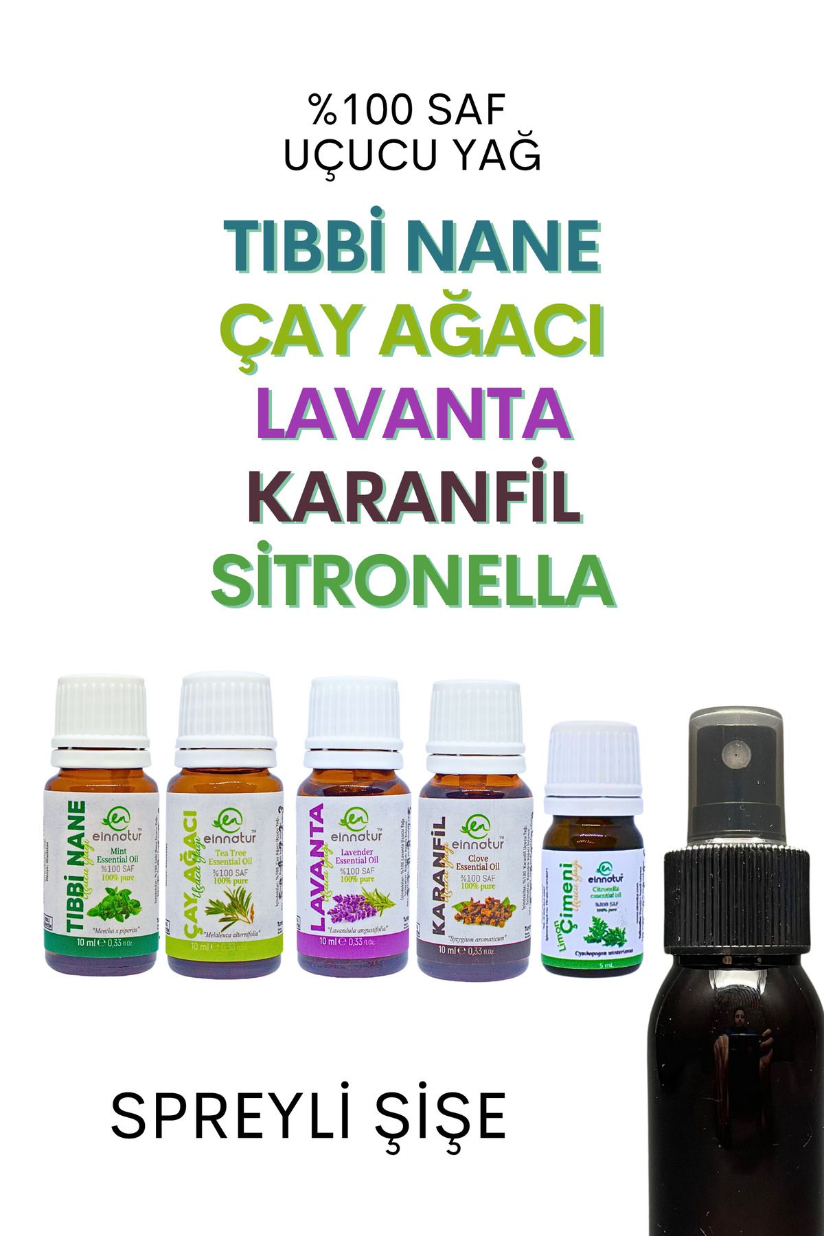 EinNatur Tıbbi nane, Çay ağacı, Lavanta, Karanfil, Sitronella uçucu yağı, Doğal korunma seti