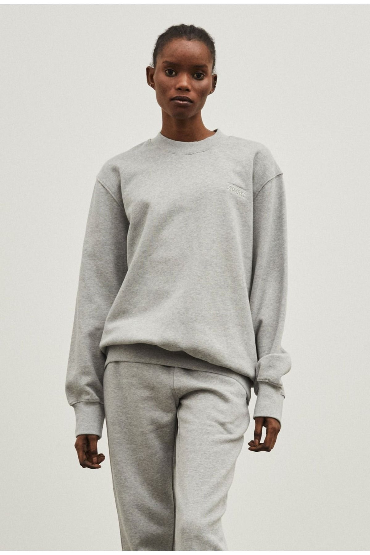 Boi Sport Eşofman Takımı - Gri Baskılı Takım Jogger Sweatshirt Lastik Paça Bisiklet Yaka