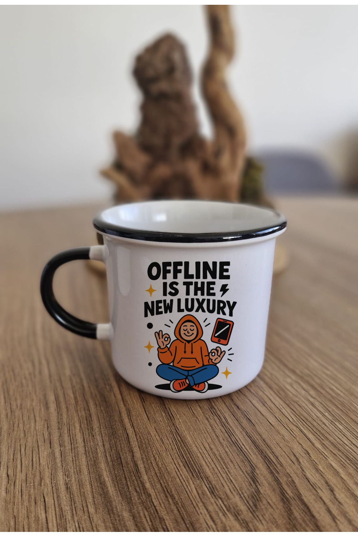 DİLAHOME Offline is the New Luxury” Porselen Kupa Bardak – Dijital Detoks Temalı Komik Hediye