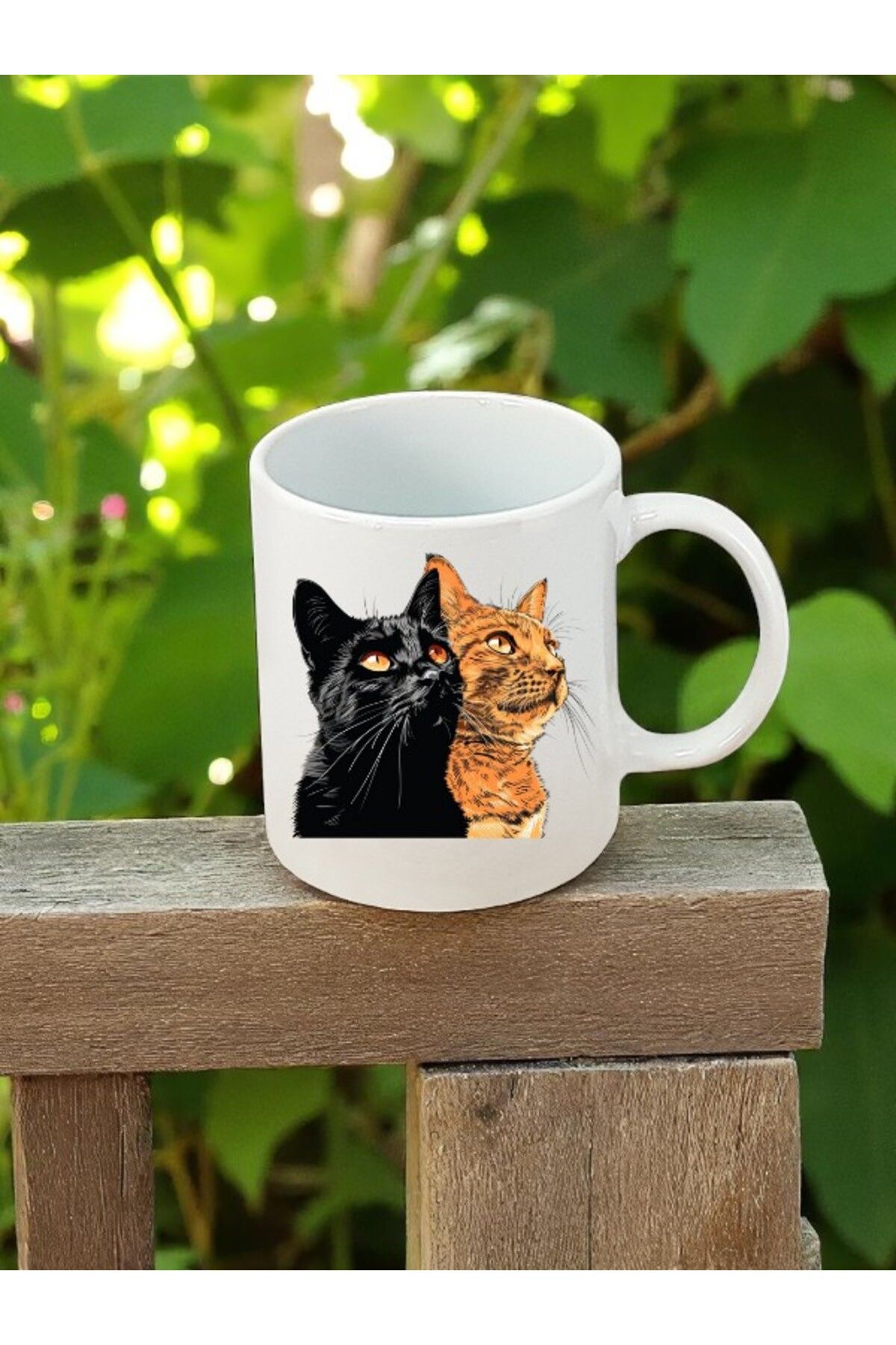 lili hediyelik Turuncu ve Siyah Kedi Baskılı Beyaz Kupa Bardak