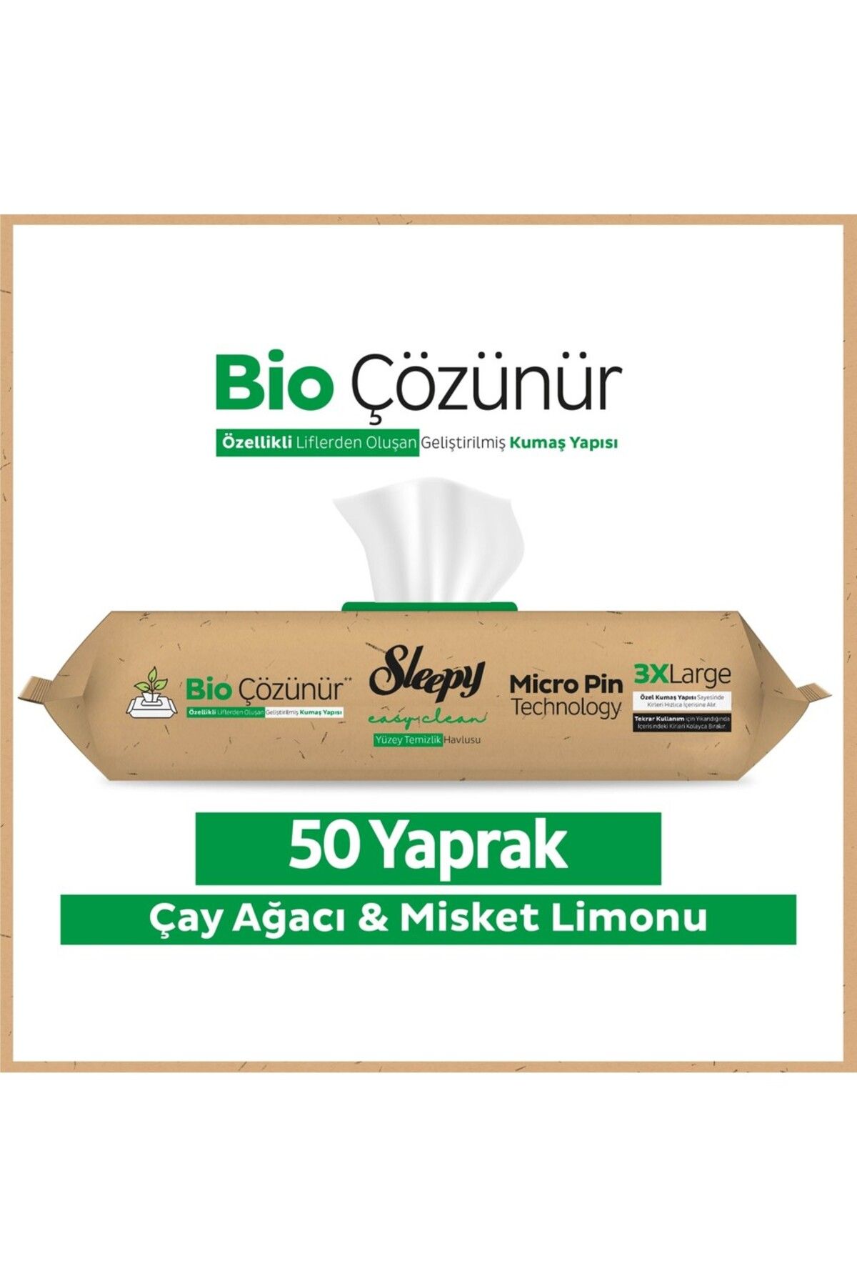 TYYLİ Sleepy Bio Yüzey Temizlik Havlusu 50 Adet Çayağacı Misket Limonlu