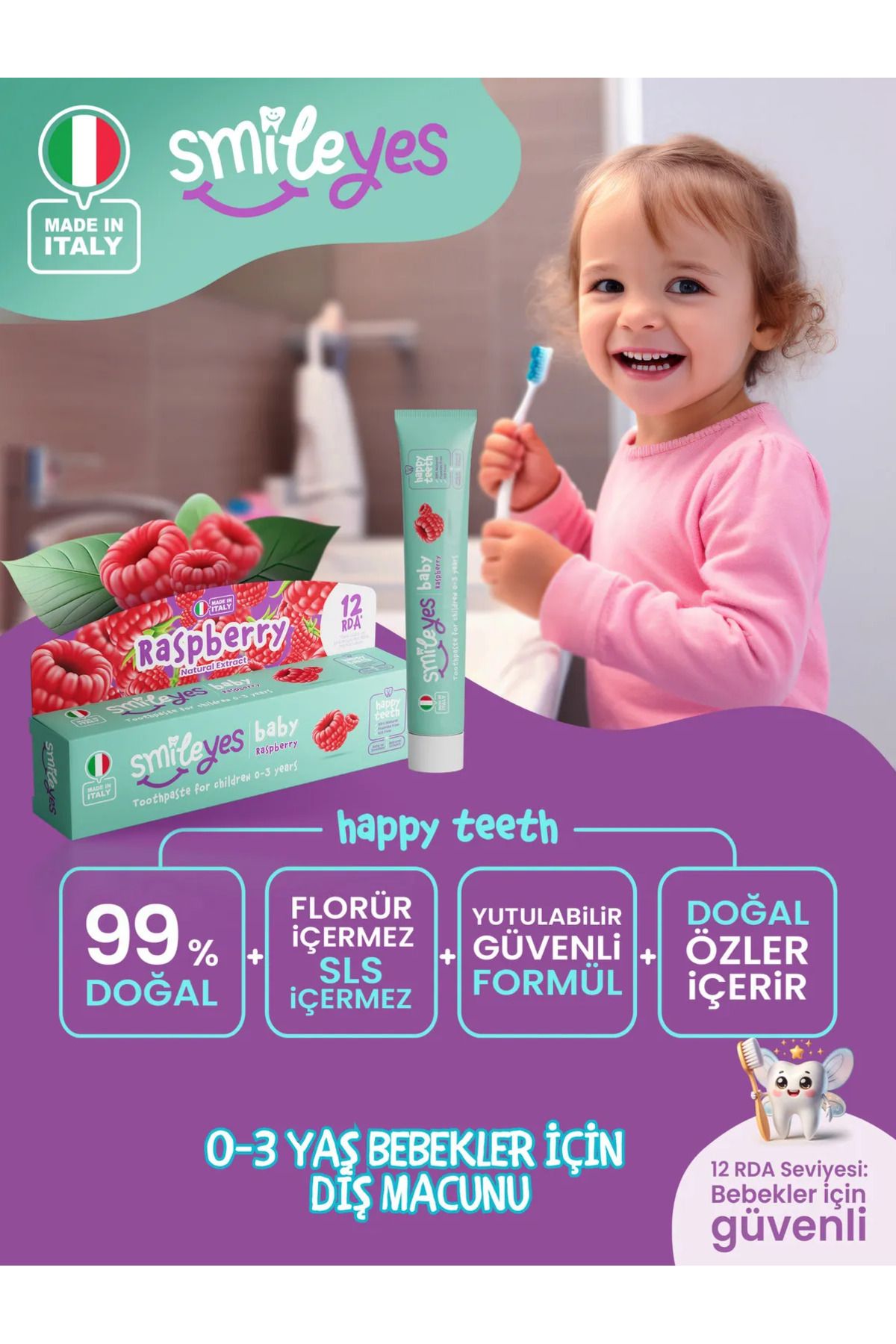 TYYLİ Smileyes Baby Diş Macunu 0-3 Yaş 30 ml Raspberry