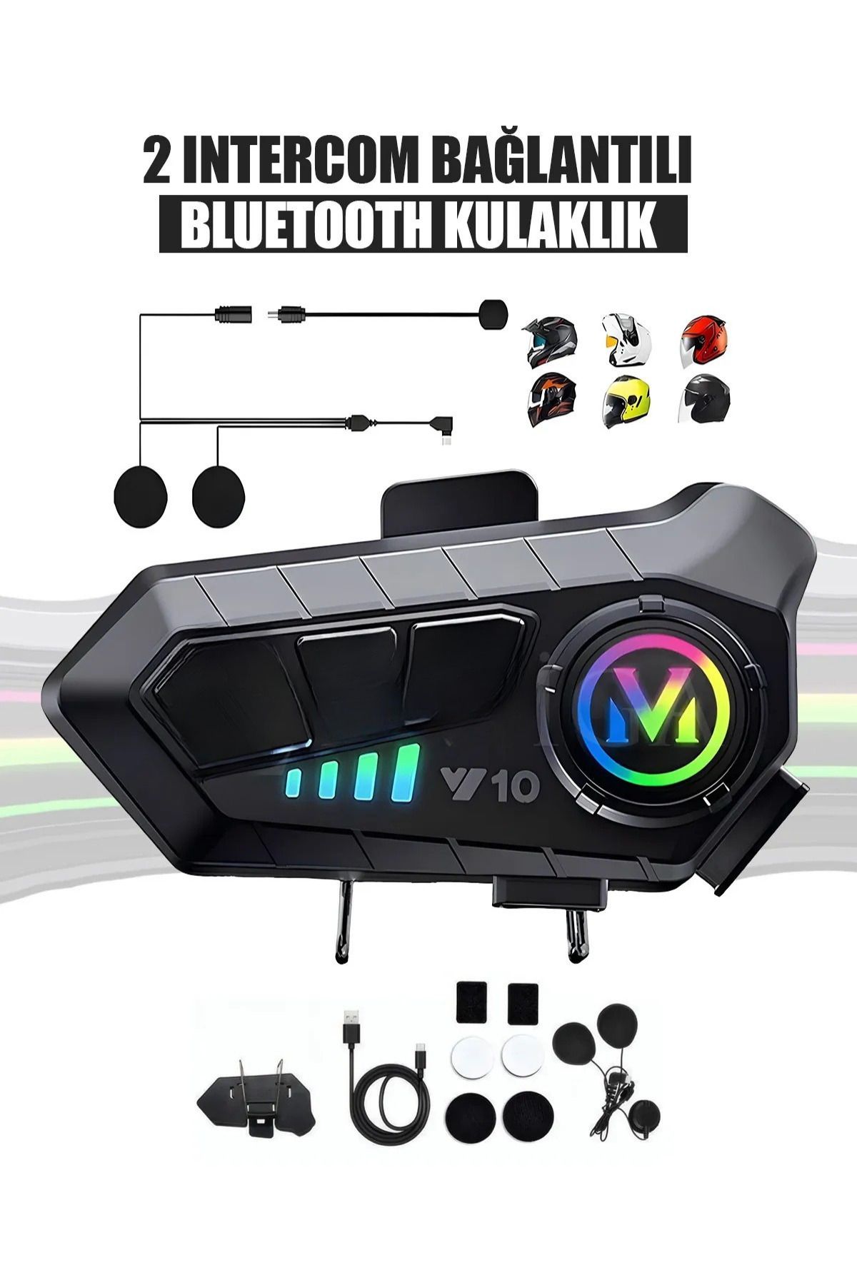 WUNİT Y10 5.3 Bluetooth Motosiklet Kask Kulaklık intercom RGB Işıklı