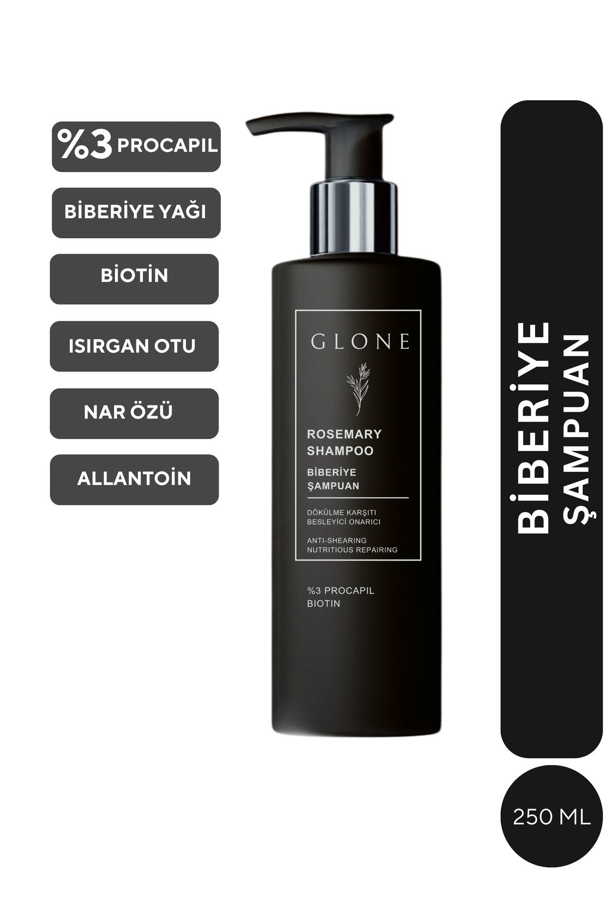 GLONE Biberiye Şampuan 250ml | %3 Procapil + Biotin İçeren Saç Dökülmesi Karşıtı & Güçlendirici Şam.