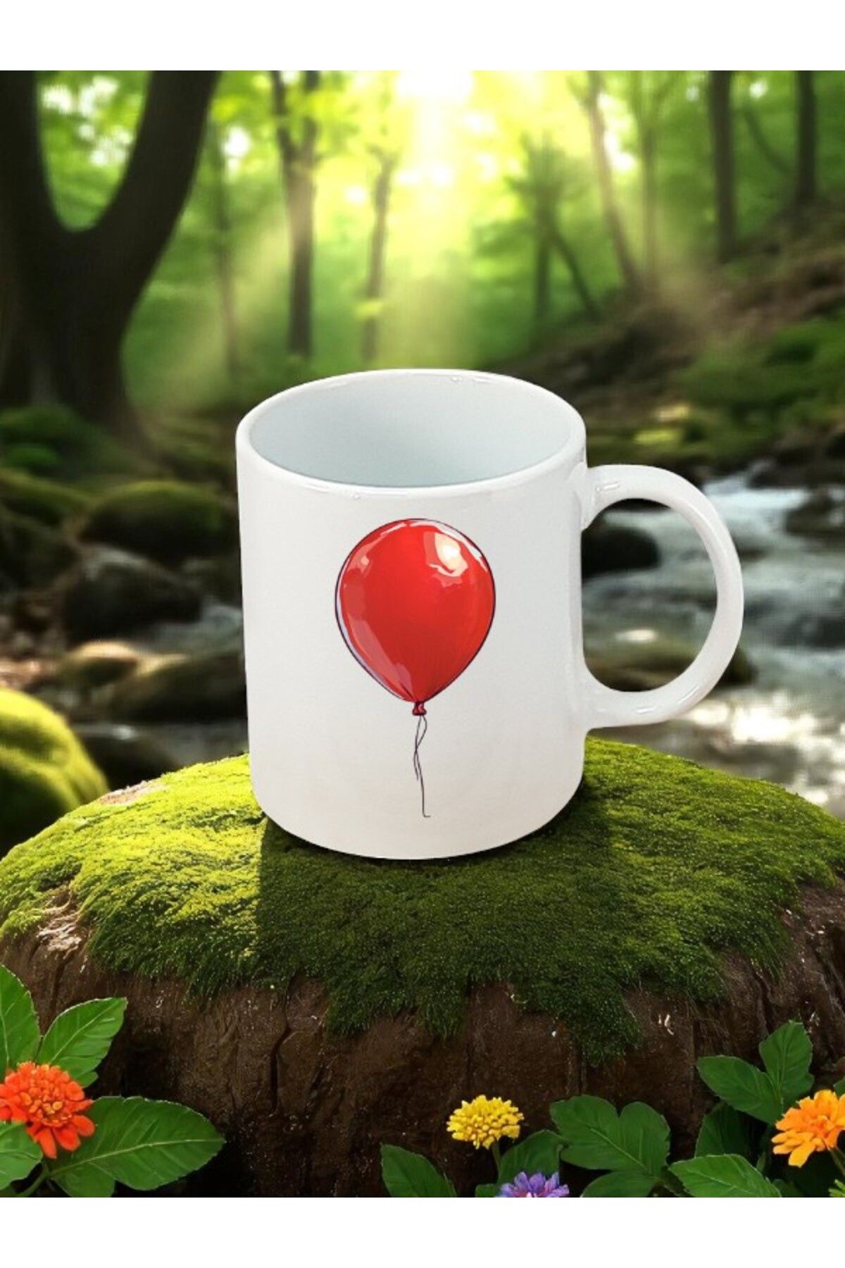 lili hediyelik Kırmızı Balon Baskılı Beyaz Kupa Bardak