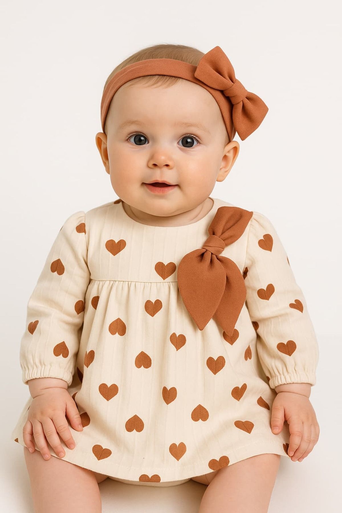 Babystasarım Kalpli Elbise Bandana Set