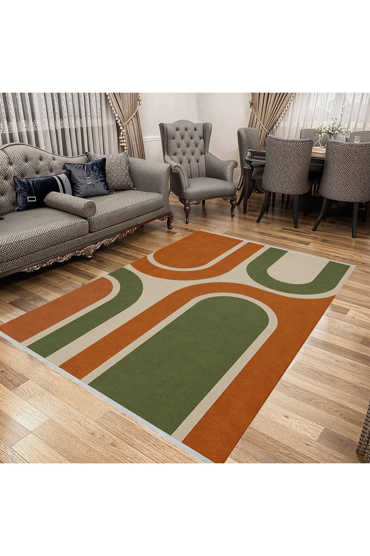TNYLOF Retro Geometrik Halı – Yıkanabilir & Kaymaz | Modern Dekor, İnce Yapı, Bebek ve Evcil Dostu