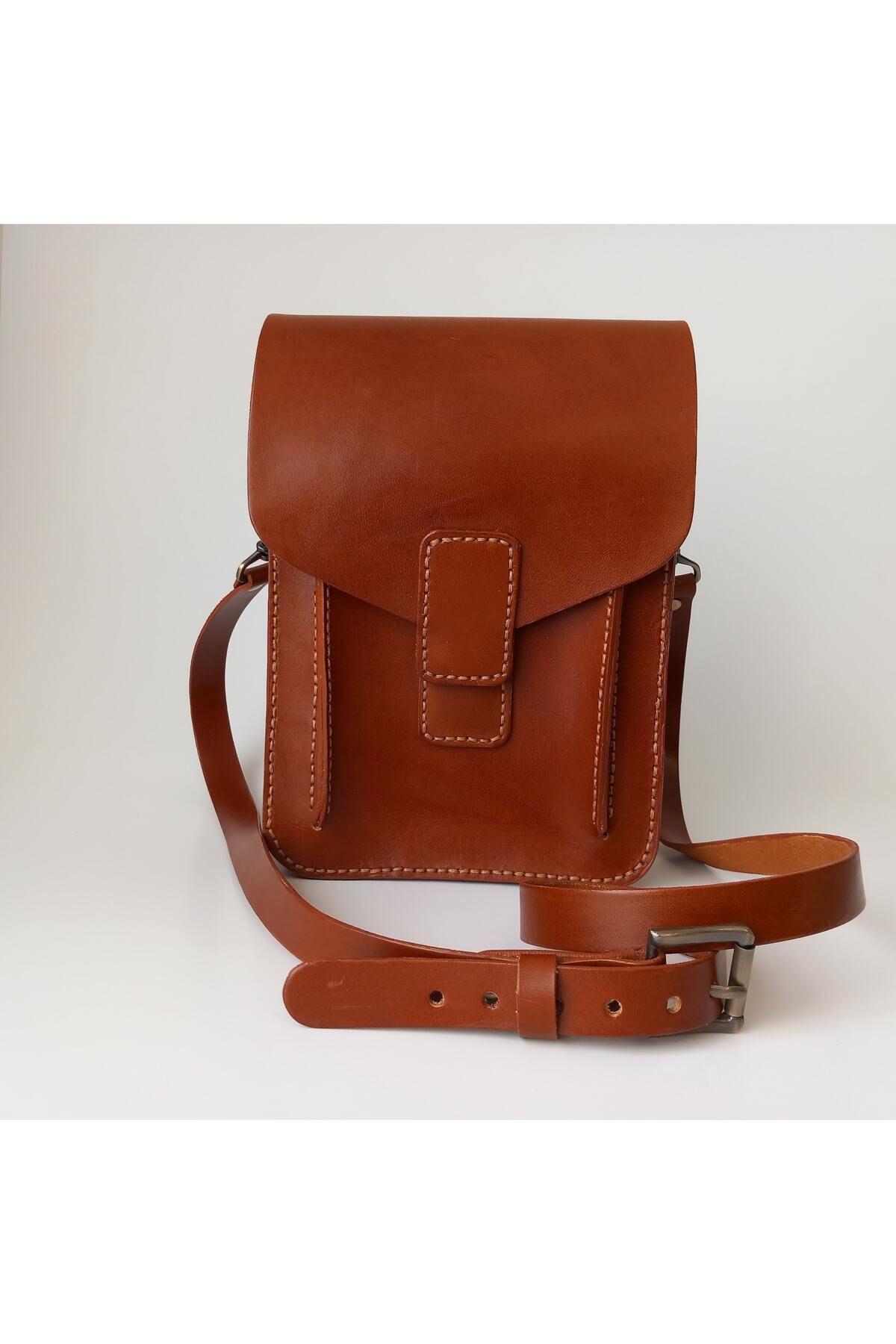 SOFT A Leather El Yapımı Yüksek Kalite Hakiki Deri Kahverengi Askılı Kadın Omuz Çanta