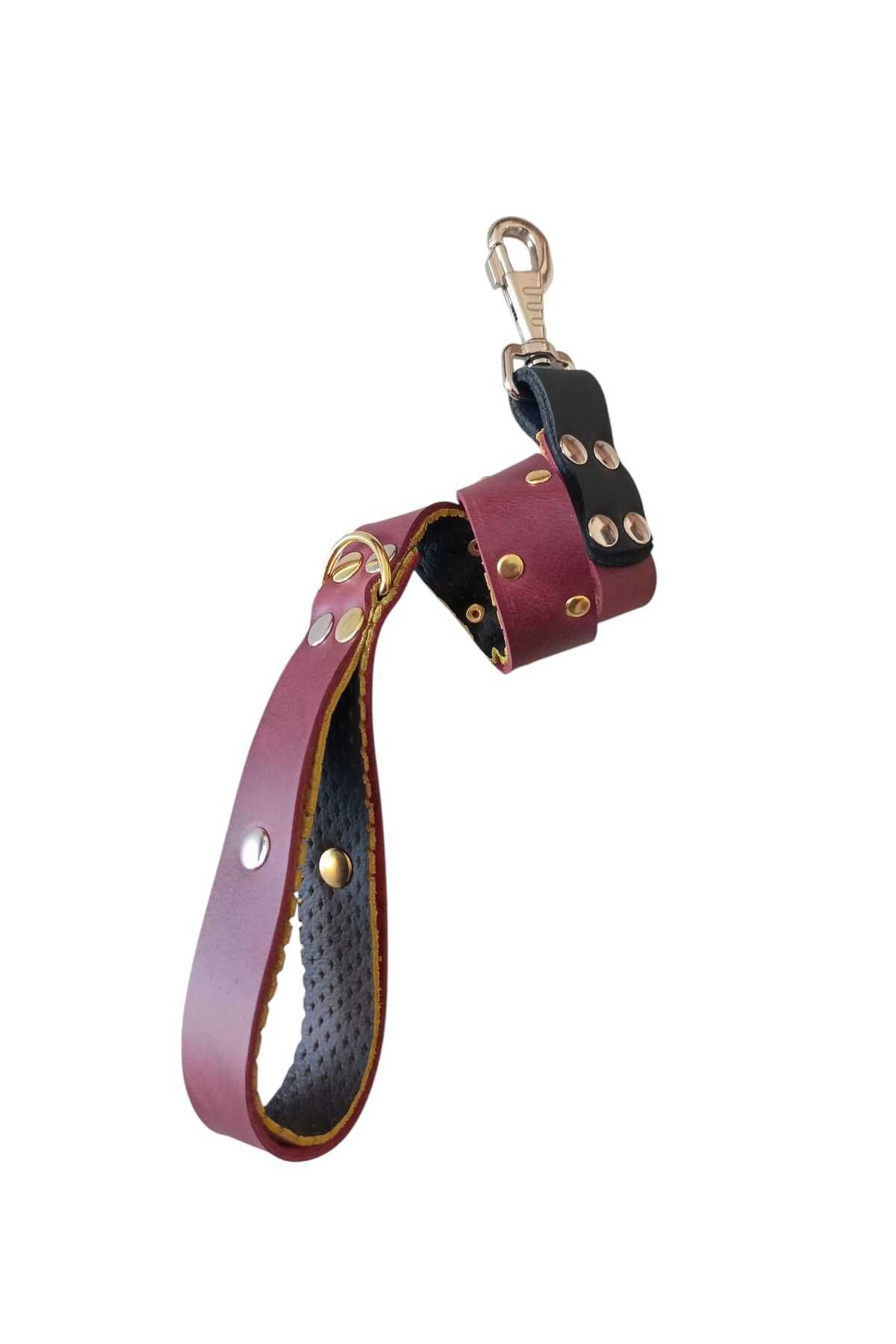 balkonda Köpek gezdirme tasması kısa mesafeli çift katlı bordo deri kalın kancalı uzunluk:60cm dog leash B1-8
