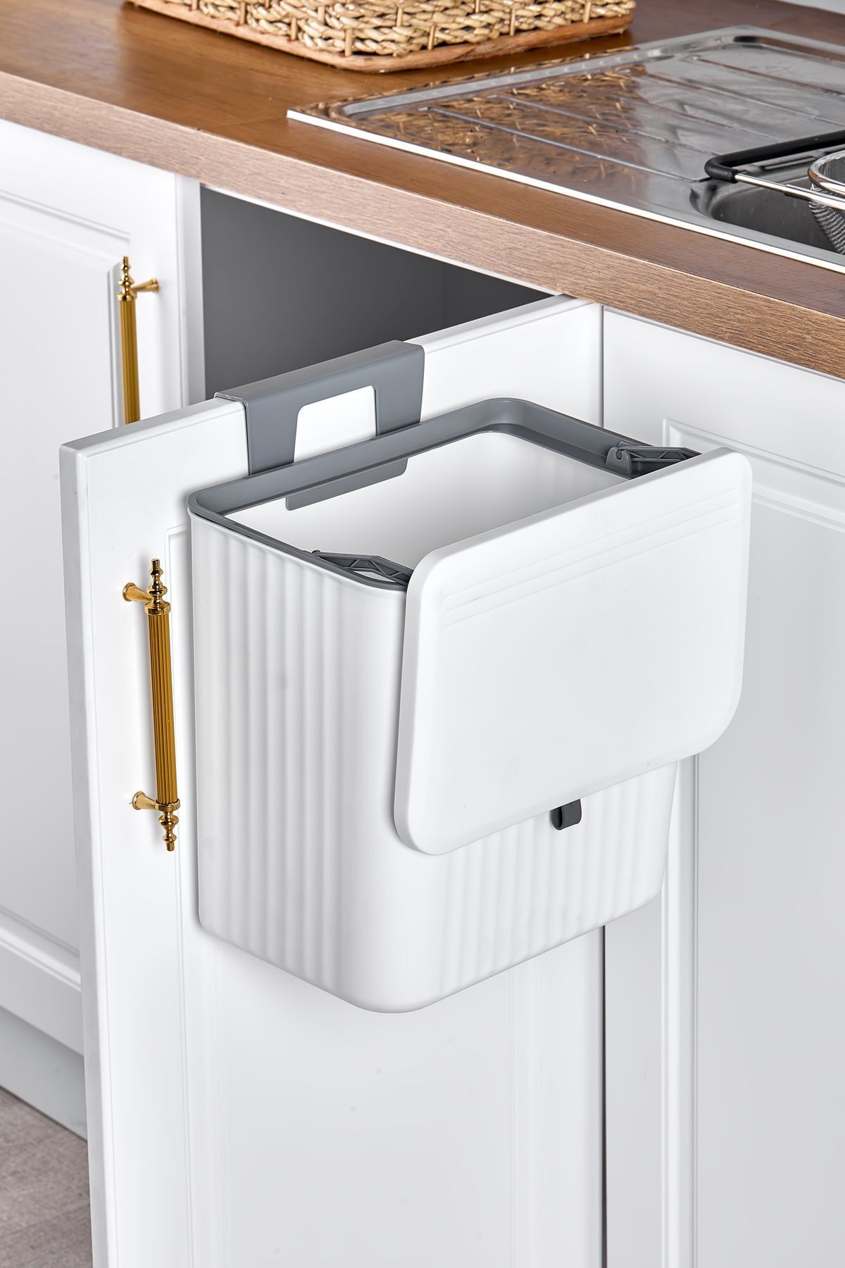 Mutfak Köşesi-15 Lt Kitchen Countertop Trash Can with Cabinet Hanger Practical Trash Can 2