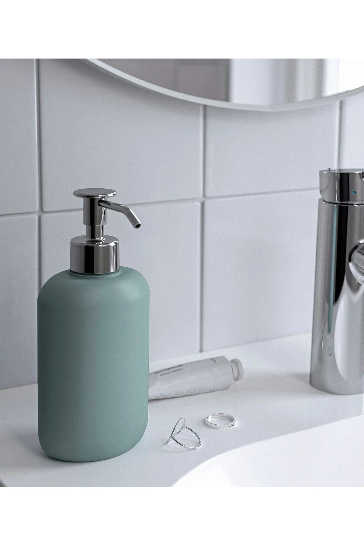 IKEA QUALİTY Sıvı Sabunluk Hacim 300 ml İkea Pompalı Sabun Kabı Stoneware Turkuaz Renk Yükseklik 18 Cm