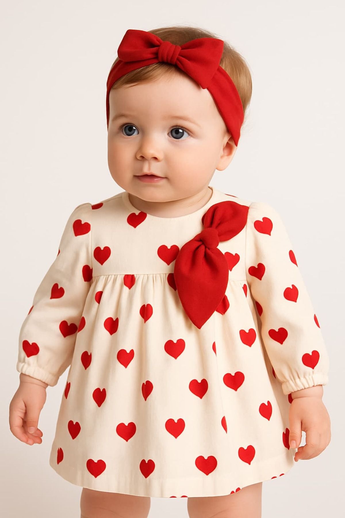 Babystasarım Kalpli Elbise Bandana Set