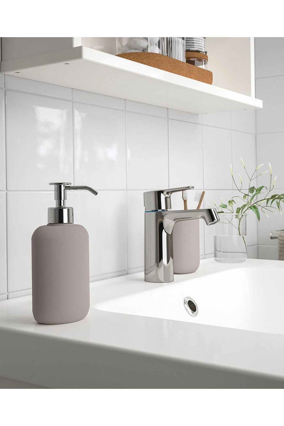 IKEA QUALİTY Sıvı Sabunluk Hacim 300 ml İkea Pompalı Sabun Kabı Stoneware Bej Renk Yükseklik 18 Cm