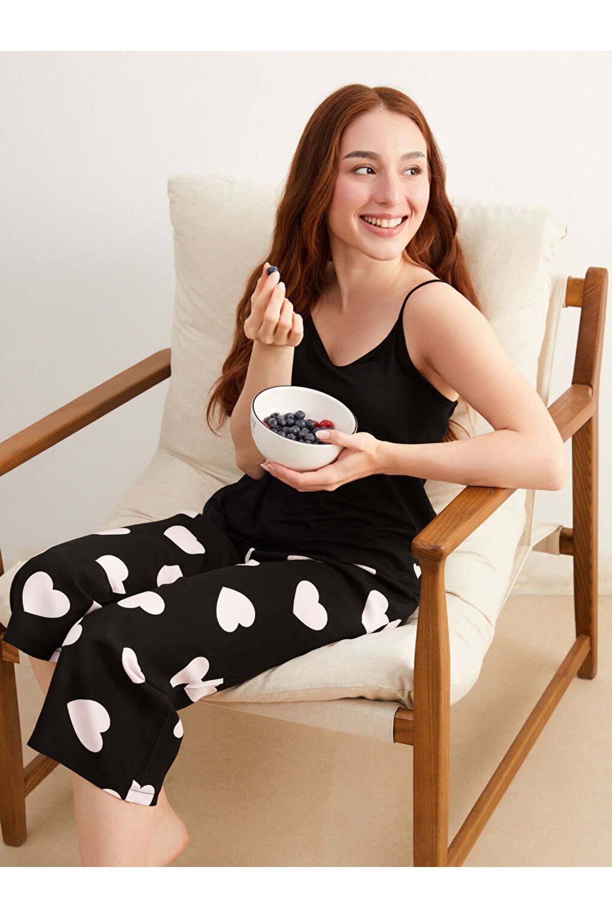 LC Waikiki Petite Kalp Baskılı Kadın Kaprili Pijama Takımı