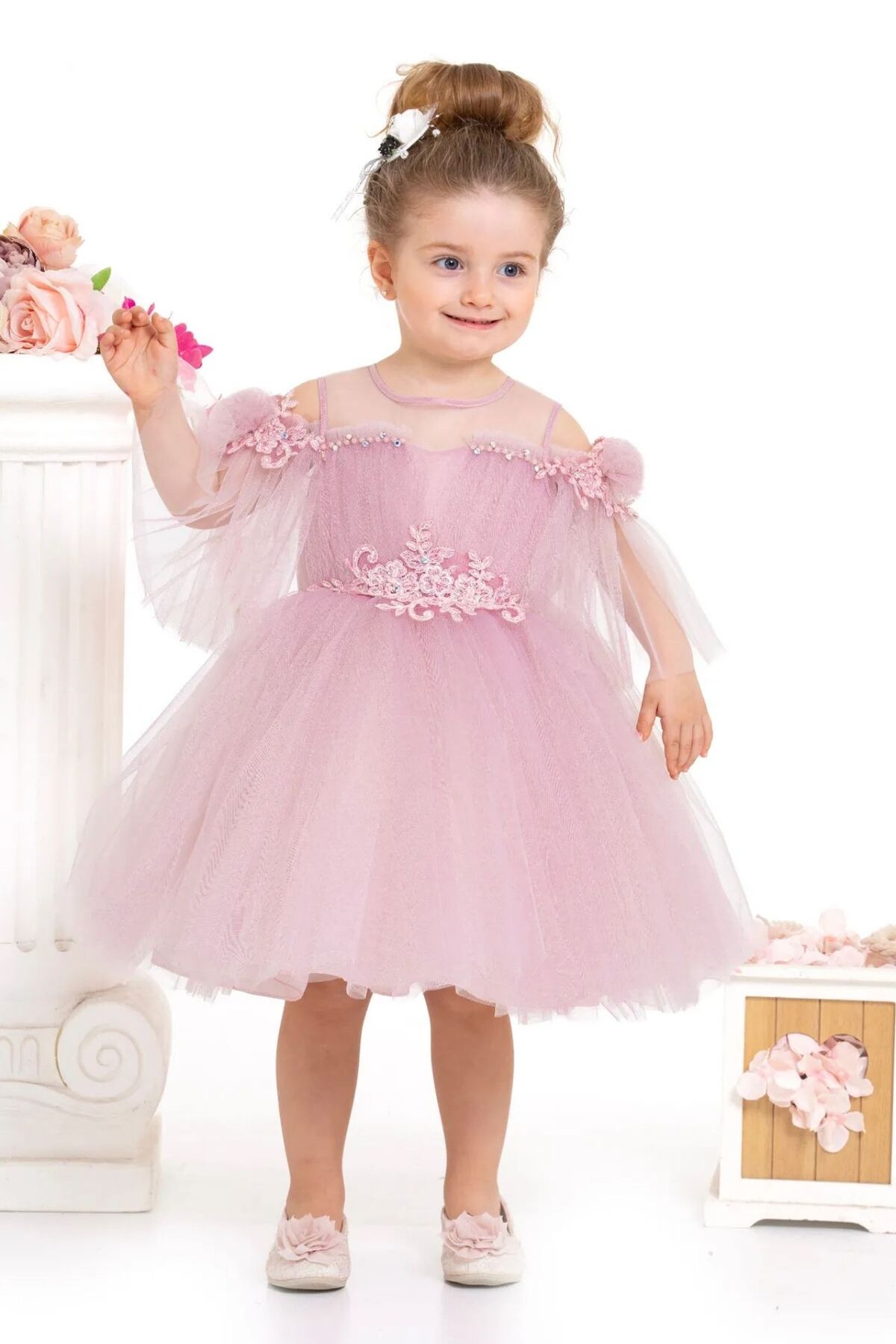 lumo bella kids Omuz Detaylı Tül Kız Çocuk Abiye Elbise