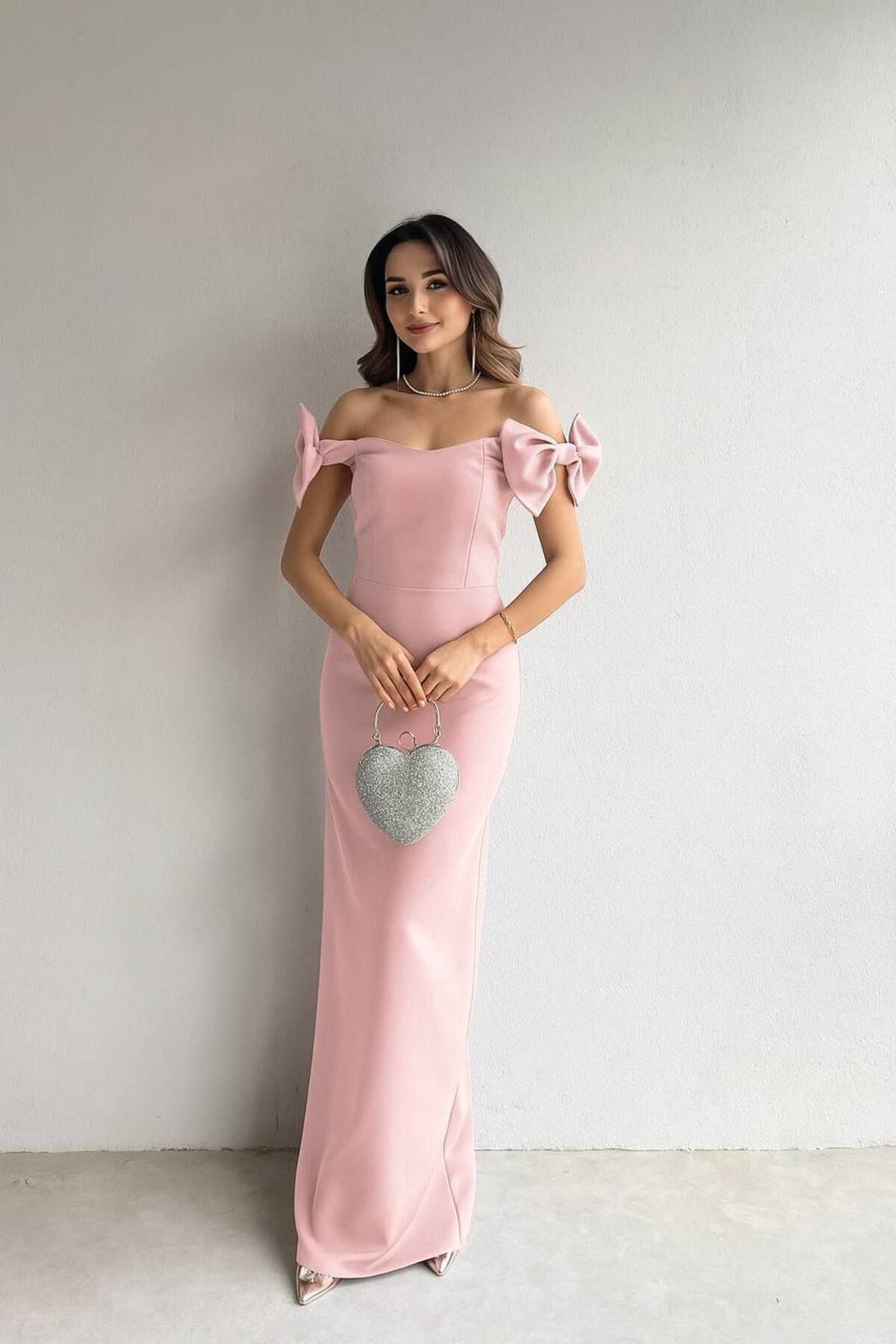 Ahzem Collection Fiyonk detaylı Maxi Boy Tasarım Elbise
