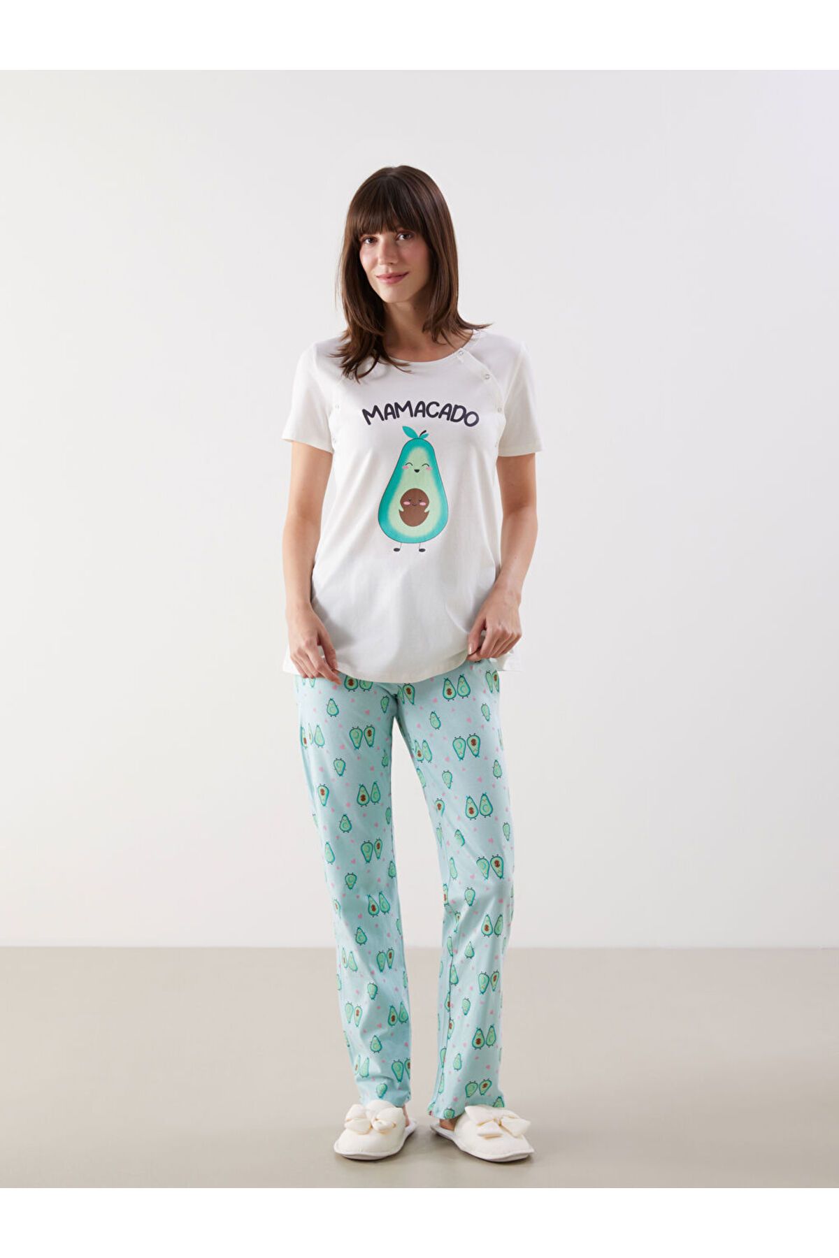 LC Waikiki Bisiklet Yaka Baskılı Hamile Pijama Takımı