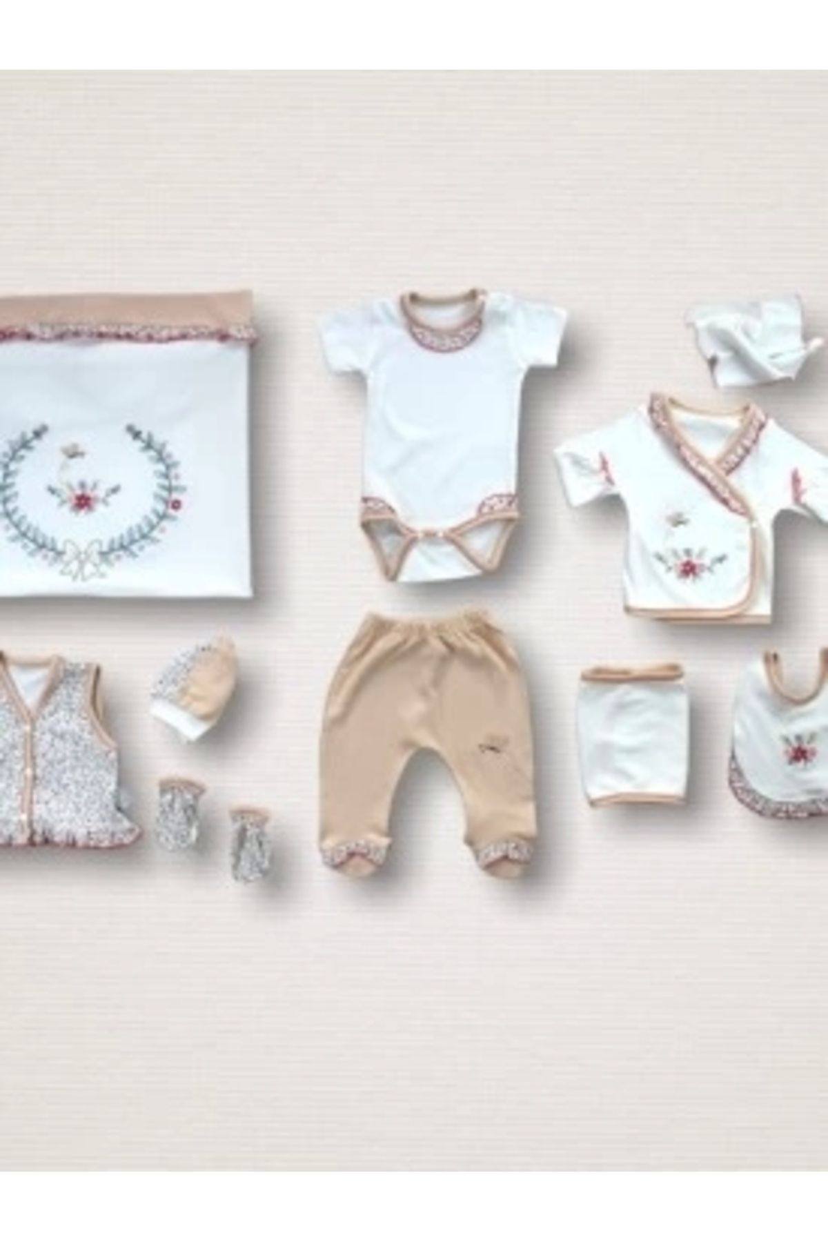 Diji Baby Erguvan Taç Nakışlı %100 Cotton Antibakteriyel Kız Bebek 10lu Zıbın Takımı Hastane Çıkışı