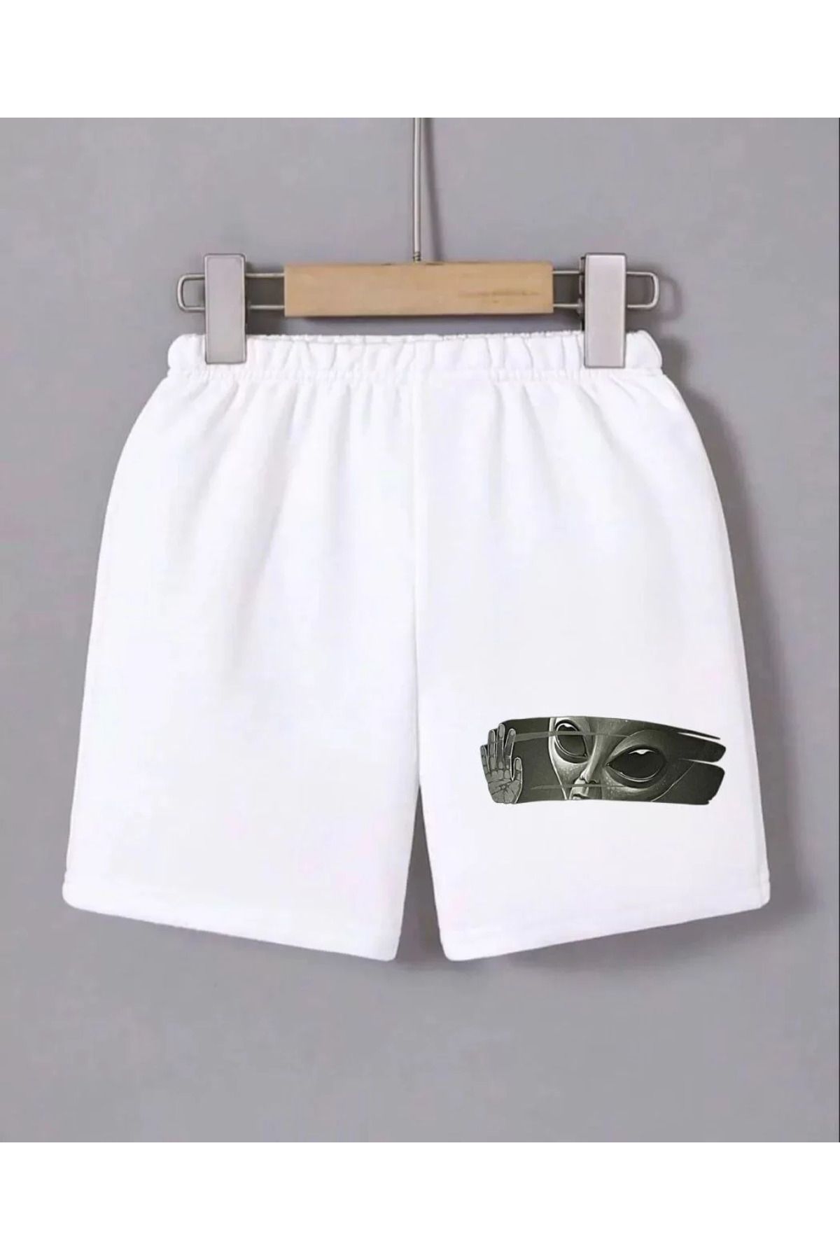 FantaziAtölyesi Kadın Beli Lastikli Baskılı Mini Şort - Beyaz
