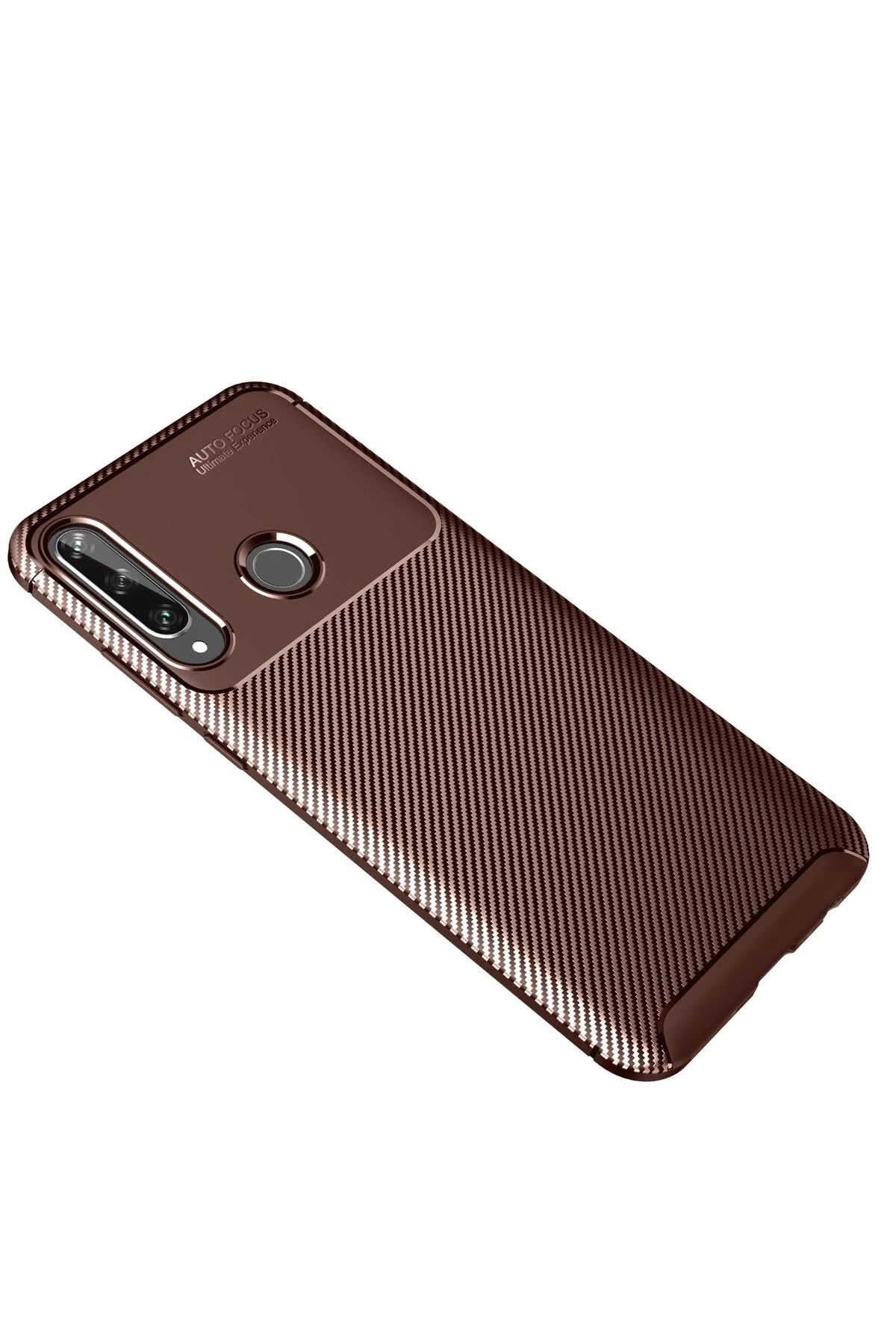 CepteToptan Huawei Y6P Kılıf Auto Focus Karbon Kapak - Kahverengi