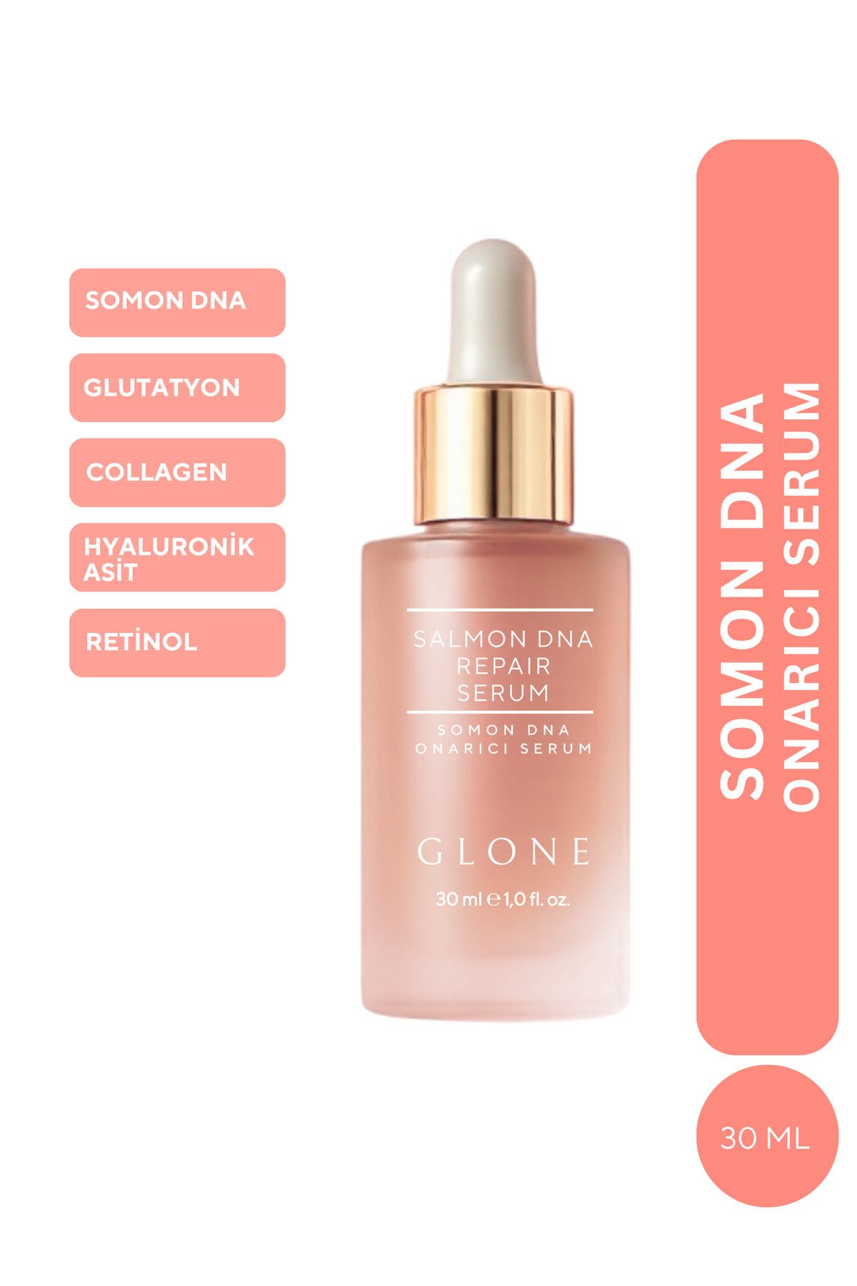 GLONE Somon DNA Onarıcı Serum 30ml | Collagen & Hyaluronik Asit ile Kırışıklık Onarımı ve