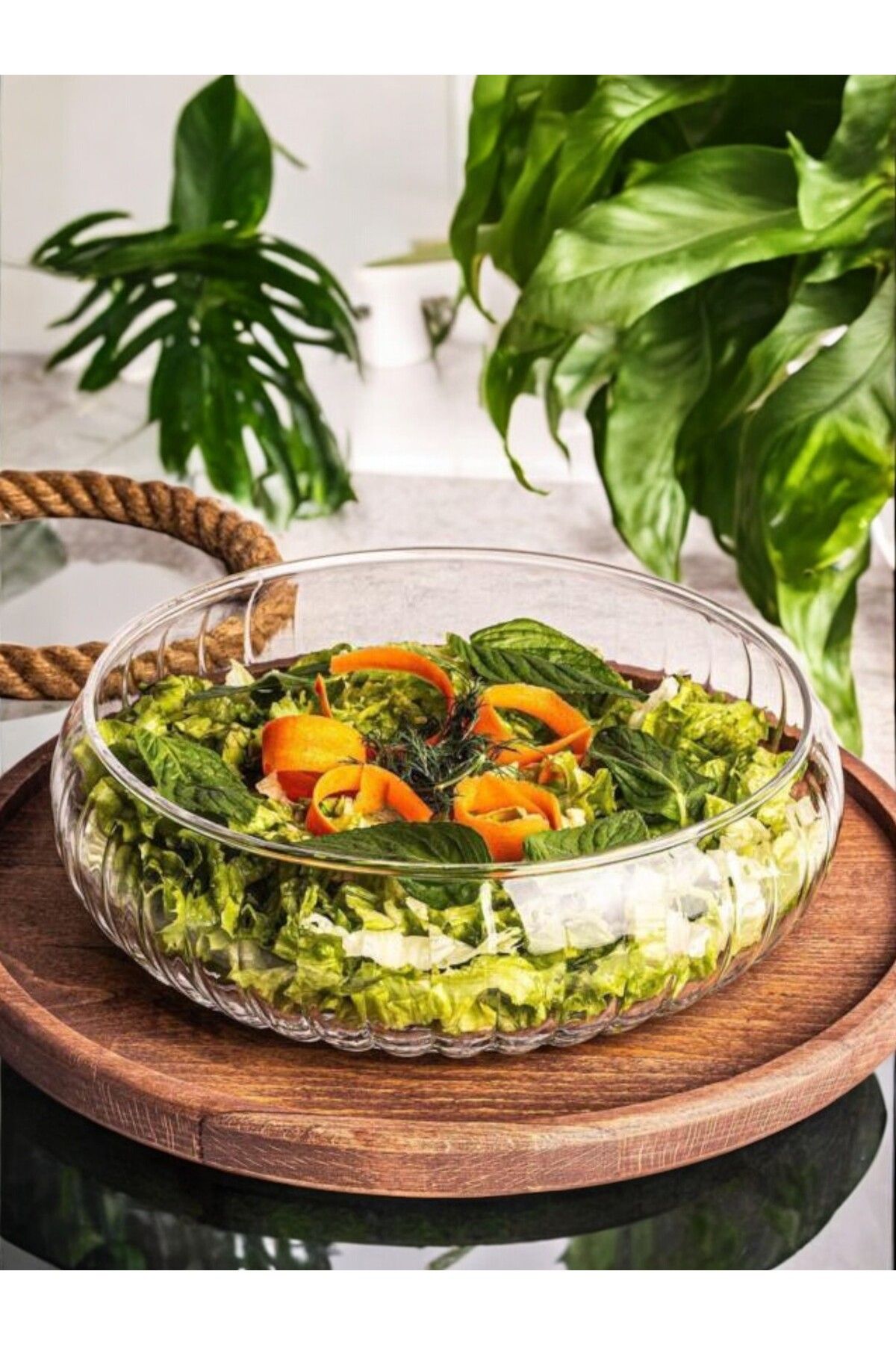 LUMİNA El Yapımı Büyük Boy Cam Salata Kasesi 24X6 Cm