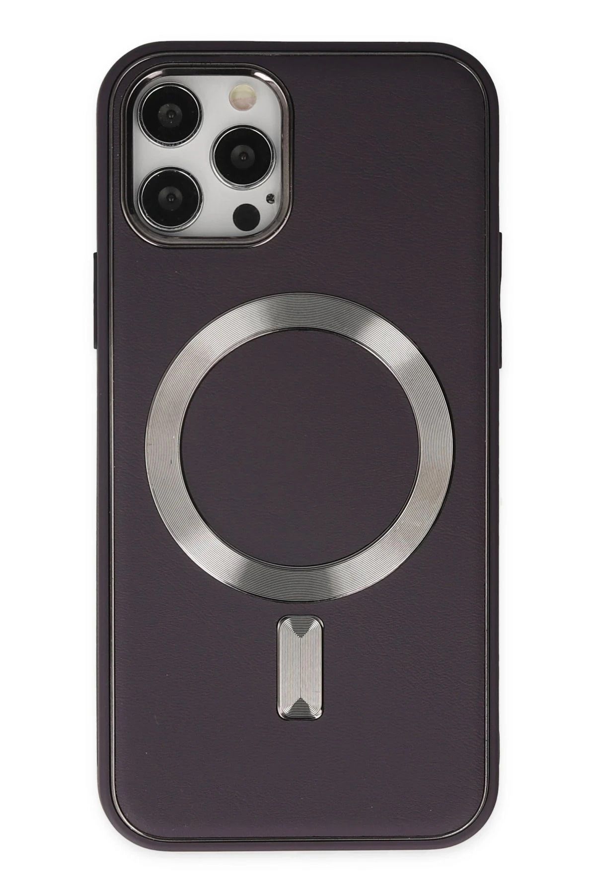 CepteToptan iPhone 12 Pro Max Kılıf Coco Deri Magneticsafe Silikon - Derin Mor