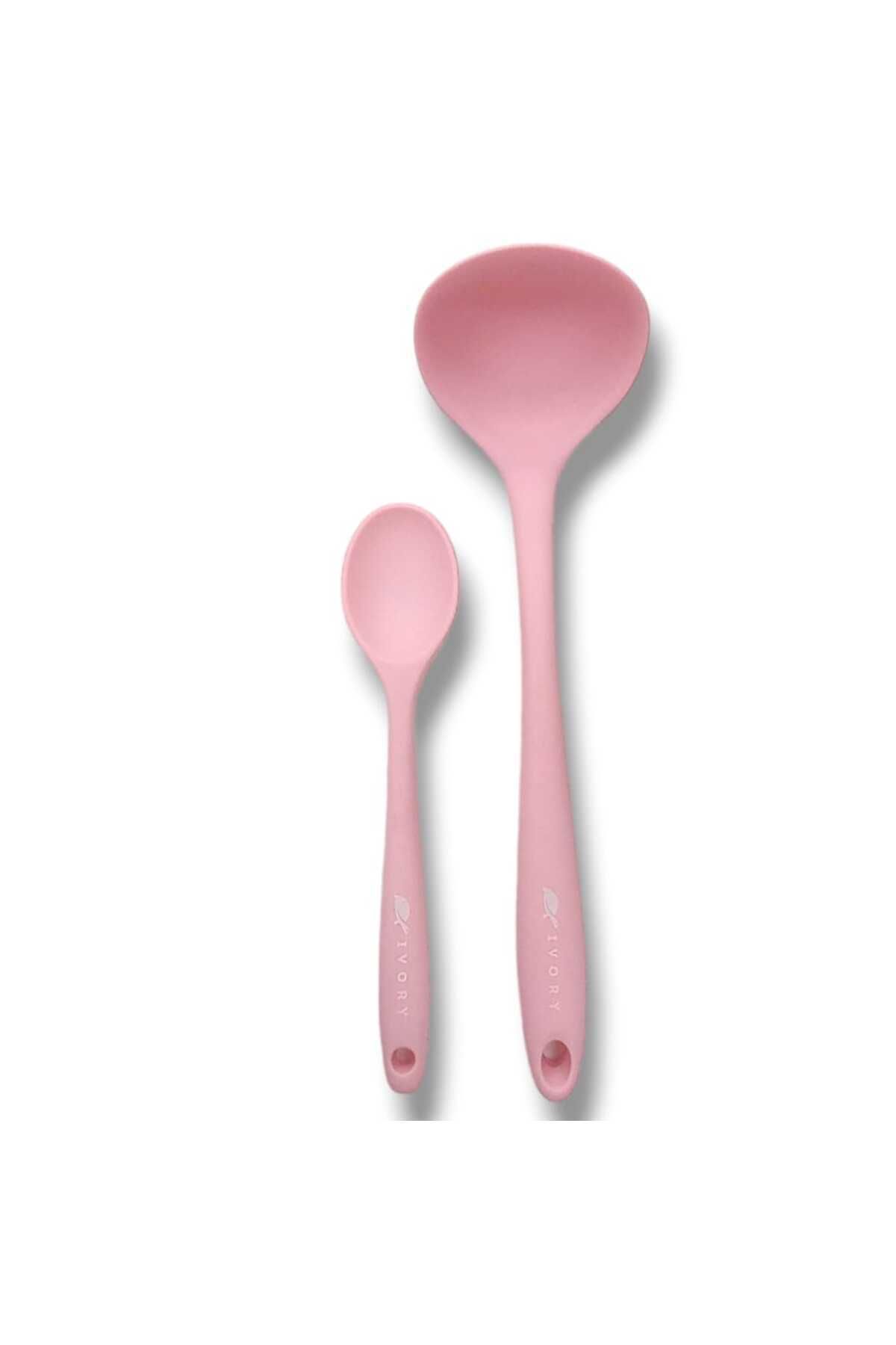 cephome güvenilir alışverişin adresi Pembe 2'li silikon set 1 kepçe 1 kaşık (20cm)