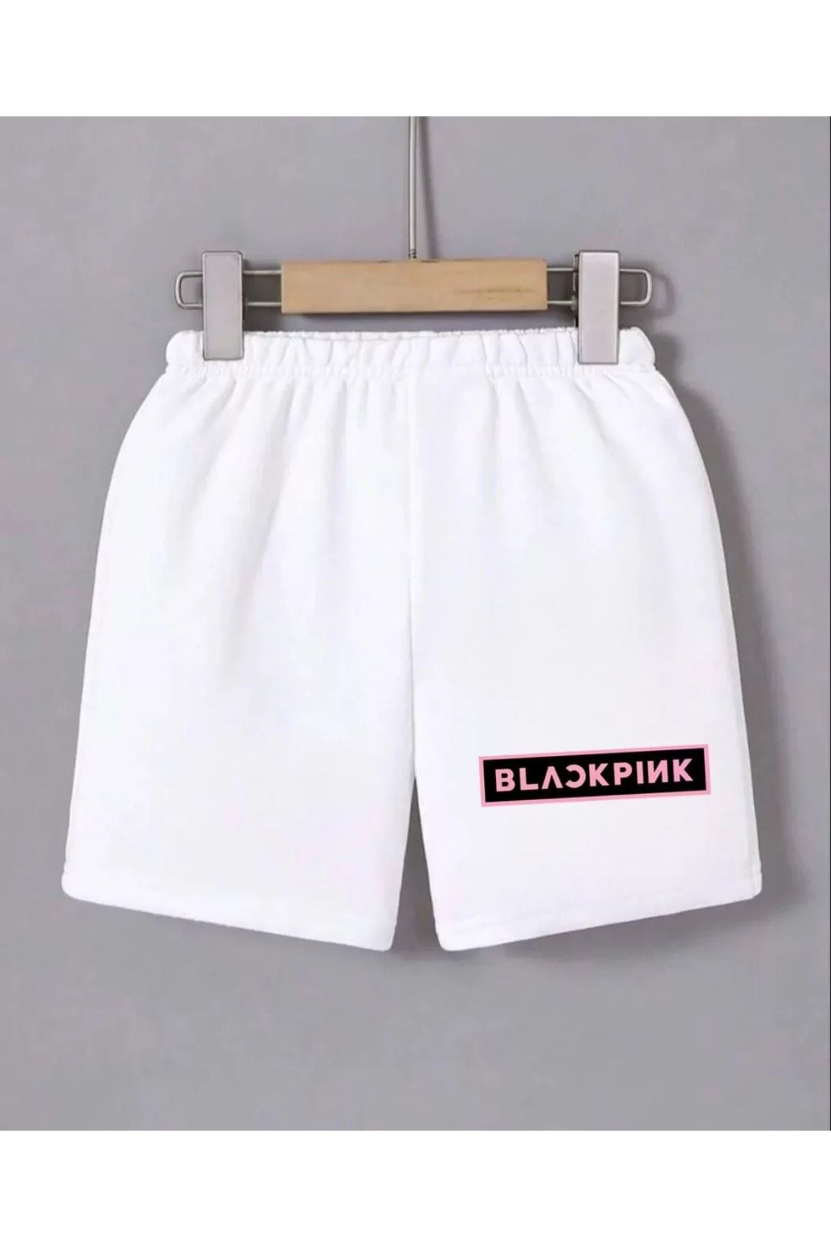 FantaziAtölyesi Kadın Beli Lastikli Baskılı Mini Şort - Beyaz