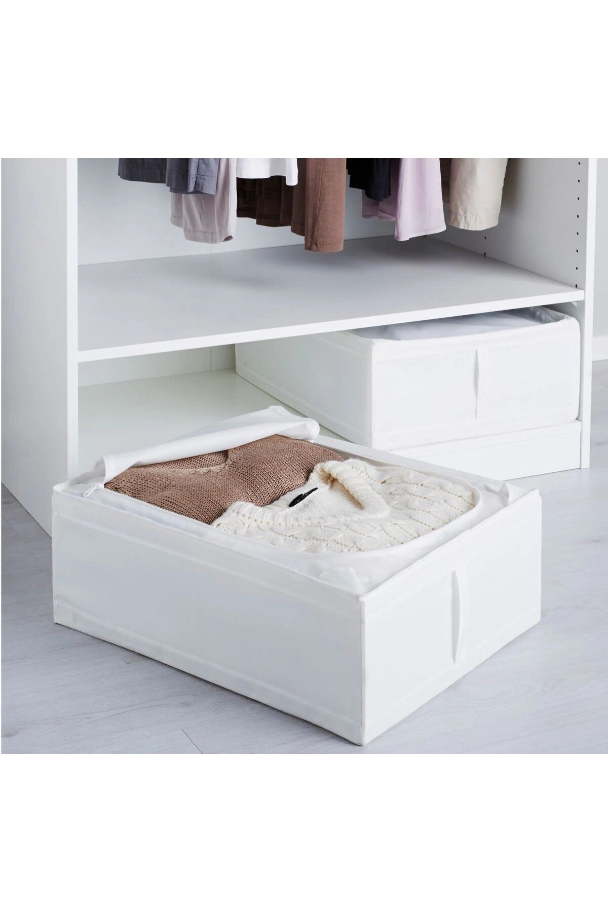 IKEA QUALİTY Fermuarlı Düzenleme Kutusu 43x53x19 Cm İkea Saklama Kutusu Polyester Hurç Beyaz Renk