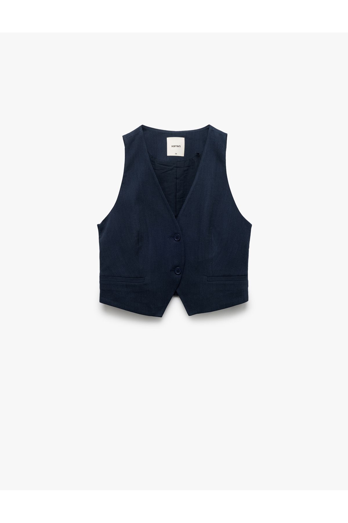 Koton-New Season Viscose Fabric Lined V-Neck Sleeveless Slim Fit Buttoned Vest 3
