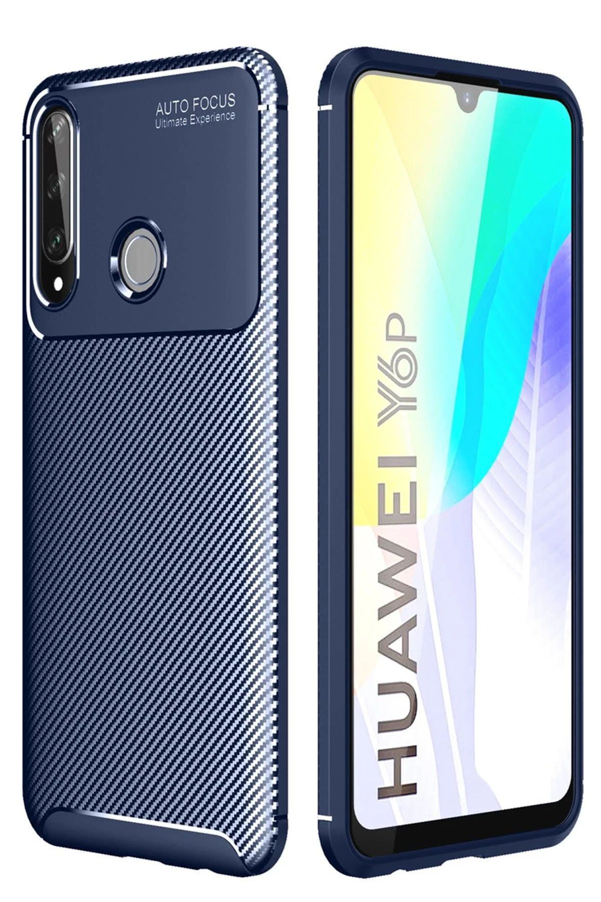 CepteToptan Huawei Y6P Kılıf Auto Focus Karbon Kapak - Lacivert