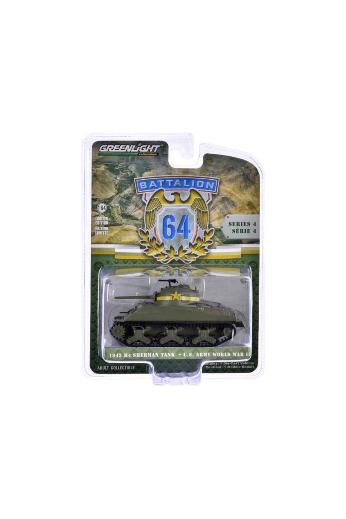 NW NessiWorld Nessiworld Greenlight 1/64 Battalion 64 Series 4- 1943 M4 Sherman Tank US Army World War II
