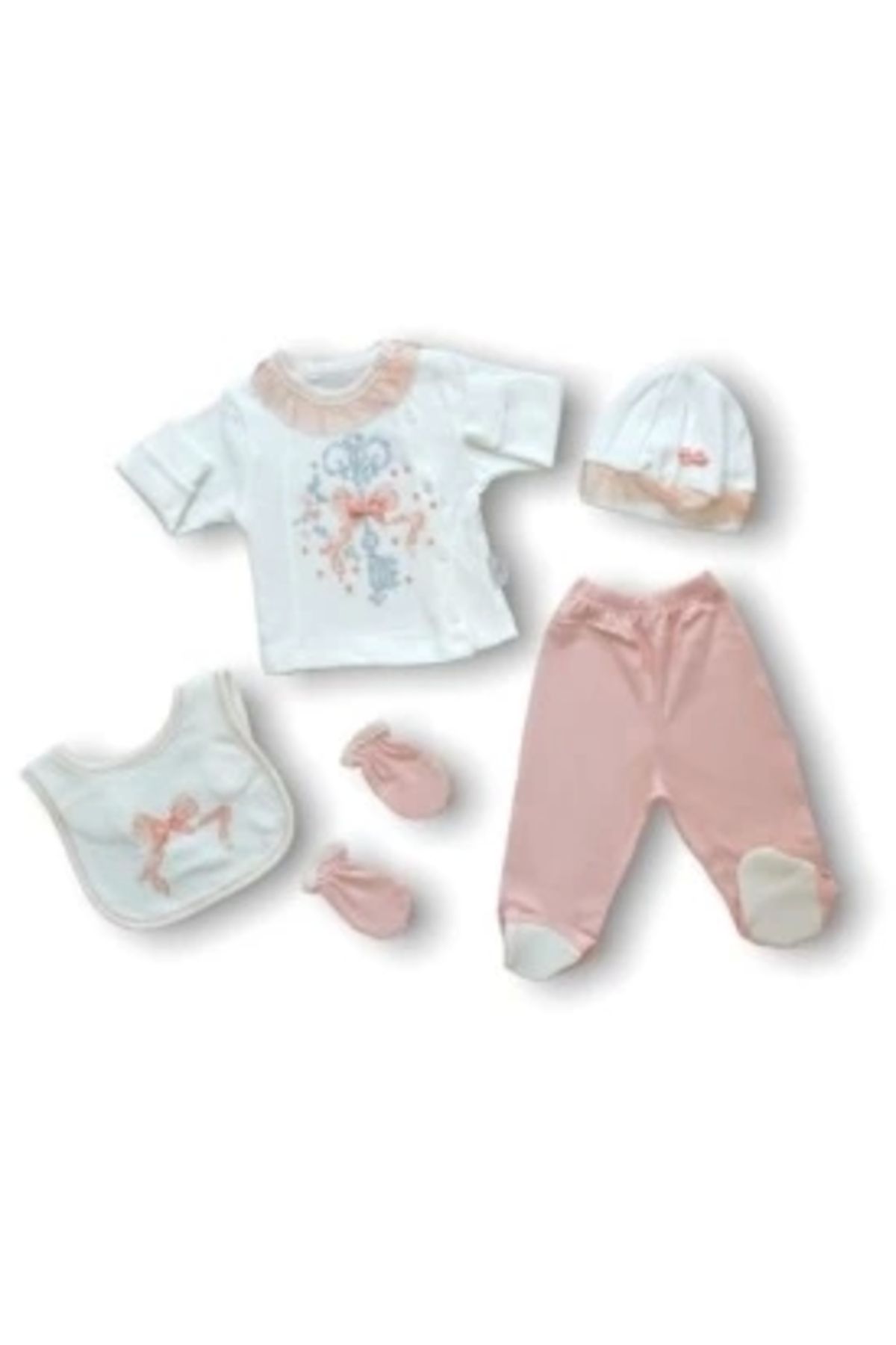 Diji Baby Kanaviçe Nakışlı %100 Cotton Antibakteriyel 5li Zıbın Takımı Hastane Çıkışı