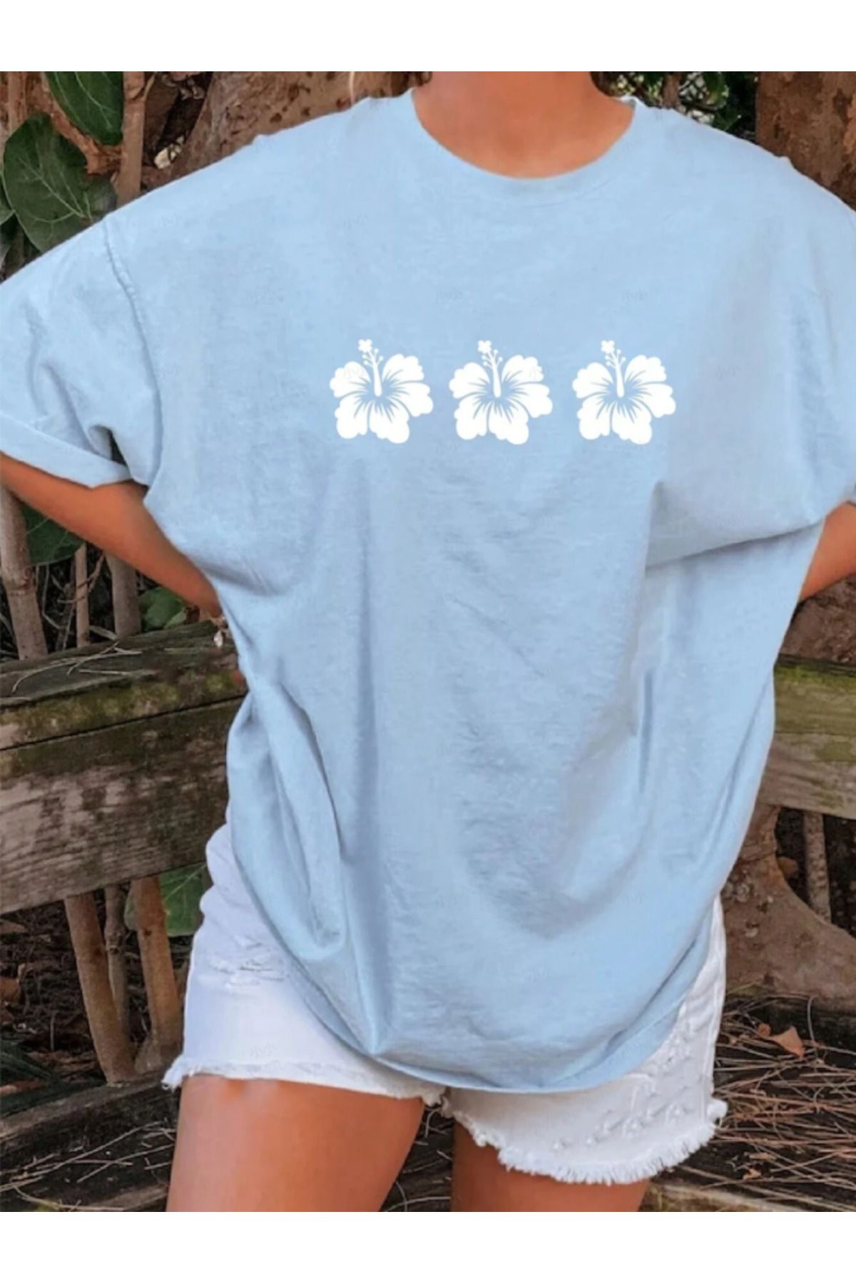 COHERENT Unisex Erkek/Kadın ÇİÇEK Özel Baskılı Oversize Pamuklu T-Shirt