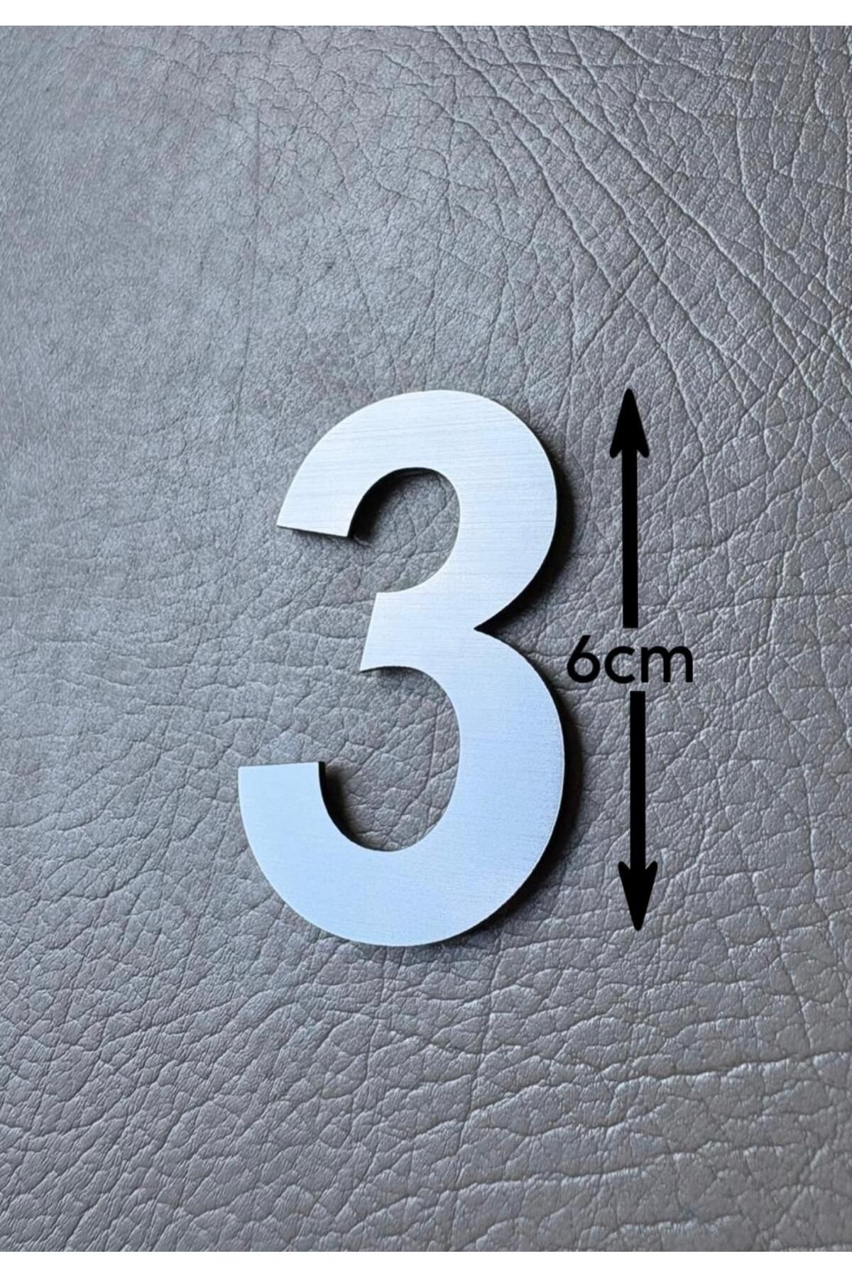 SE-Dizayn Kapı Numarası 6 CM No. 3 Daire Masa Dolap Numarası Fırcalı Gümüş Kendinden Yapışkanlı