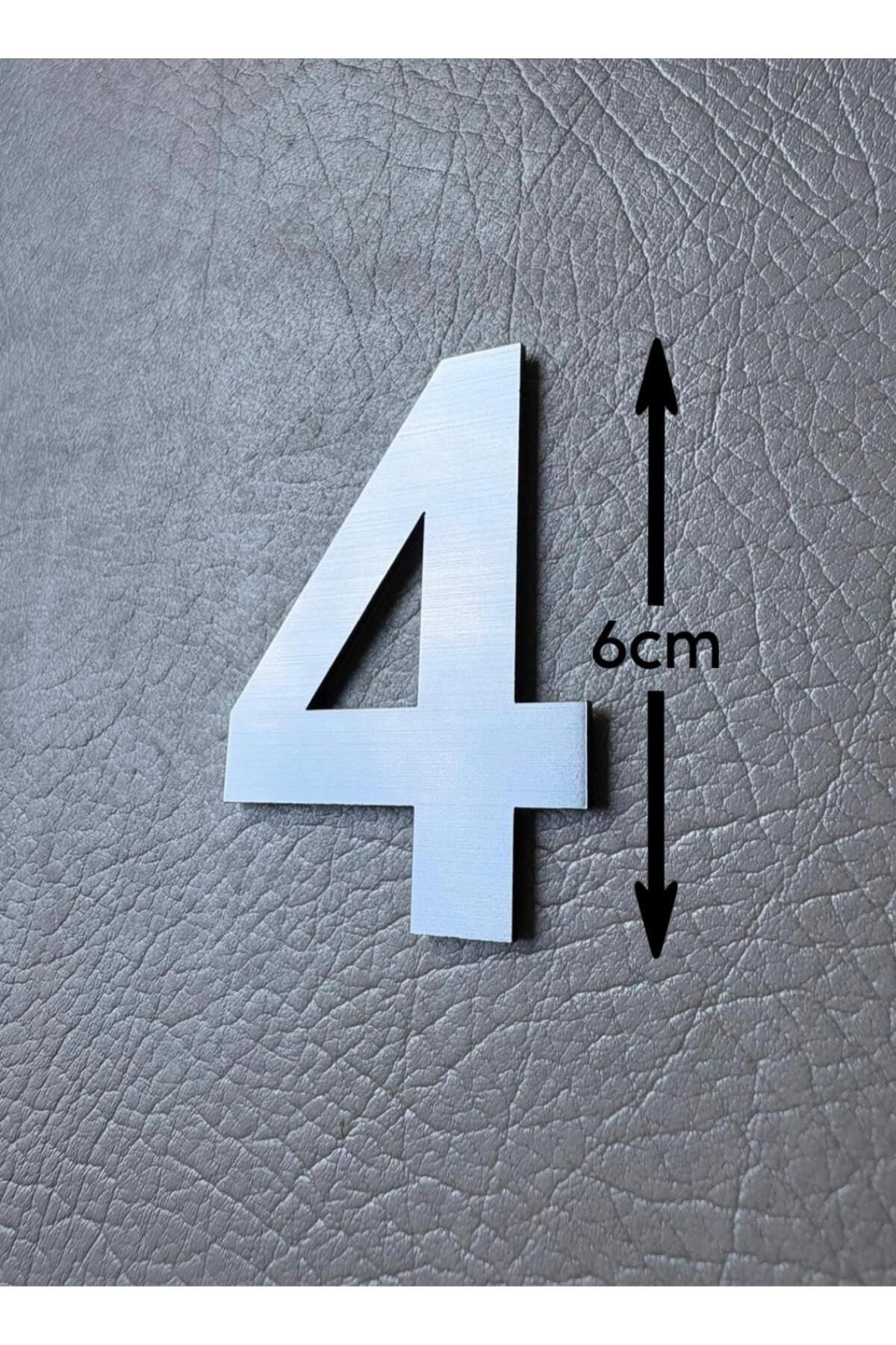 SE-Dizayn Kapı Numarası 6 CM No. 4 Daire Masa Dolap Numarası Fırcalı Gümüş Kendinden Yapışkanlı