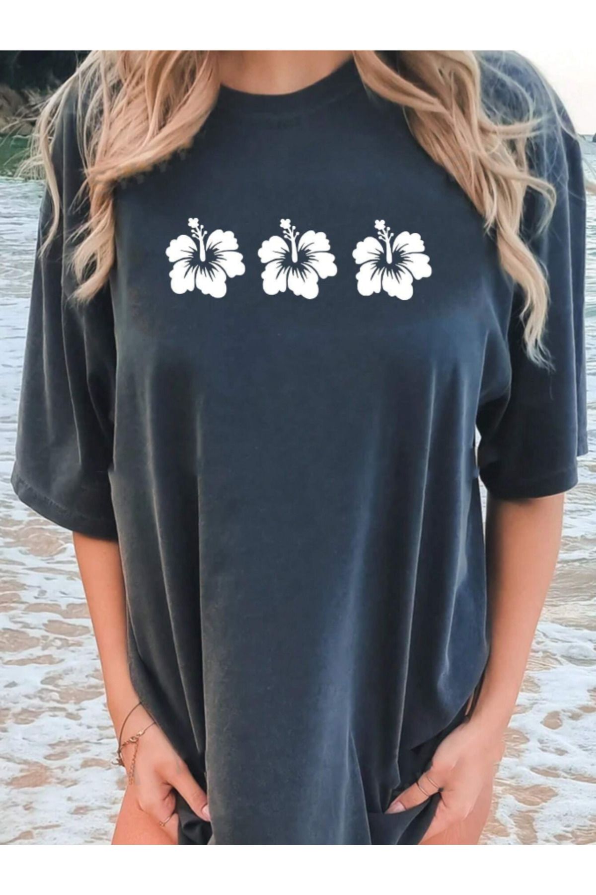 COHERENT Unisex Erkek/Kadın ÇİÇEK Özel Baskılı Oversize Pamuklu T-Shirt