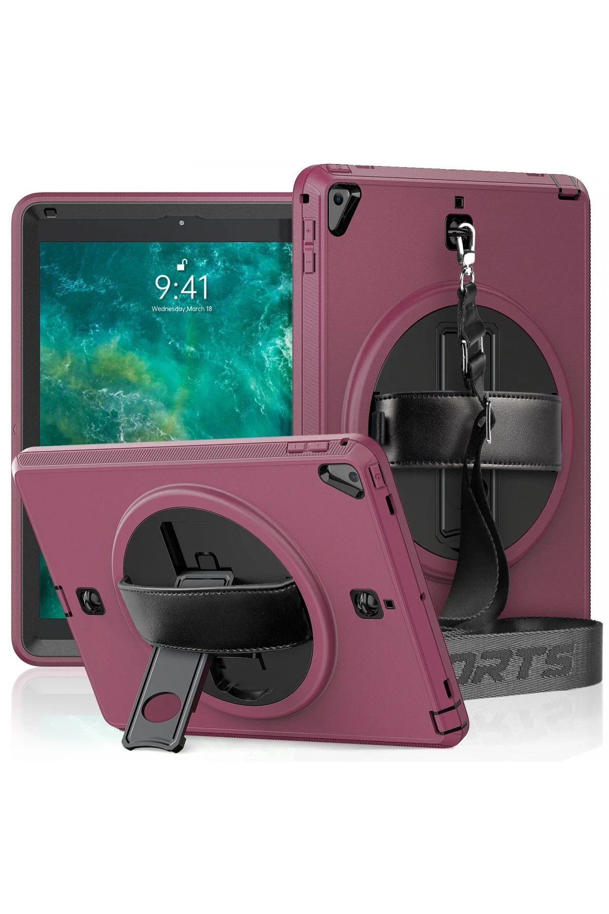 CepteToptan iPad 5 Air 9.7 Kılıf Strap-C Otterbox Tablet Kapak - Mürdüm
