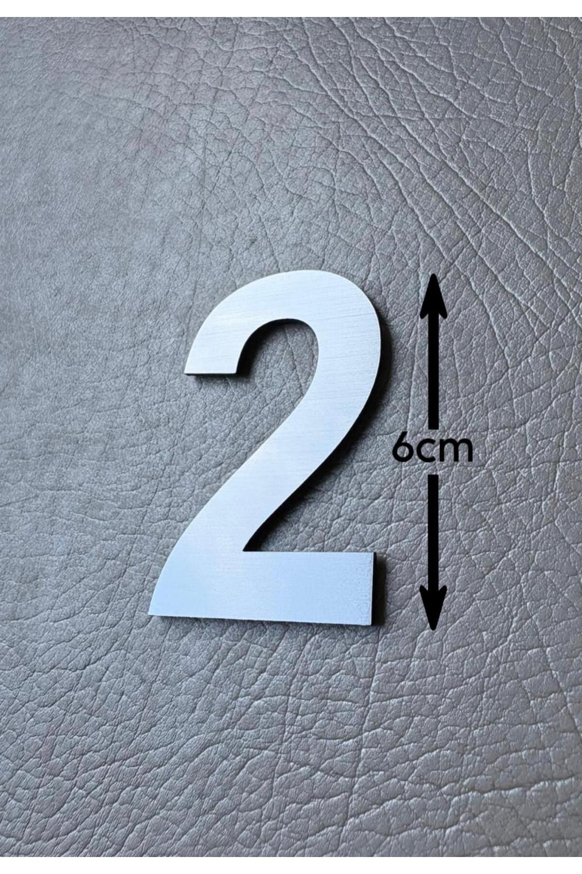 SE-Dizayn Kapı Numarası 6 CM No 2 Daire Masa Dolap Numarası Fırcalı Gümüş Kendinden Yapışkanlı
