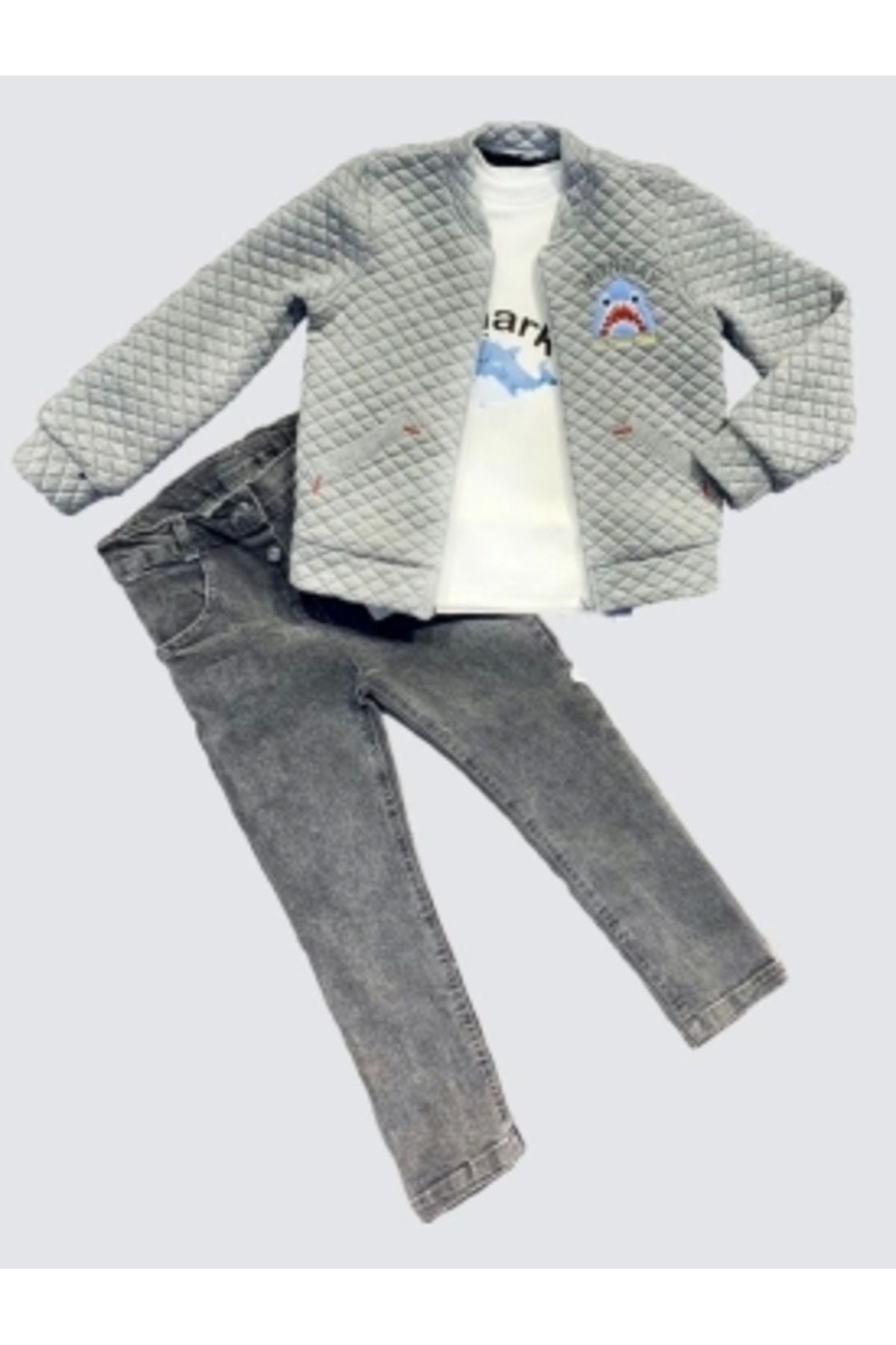 Diji Baby 4-5-6 Yaş Kot Pantolonlu Pilot Mont Uzun Kollu Penye Sweat 3lü Erkek Çocuk Takımı