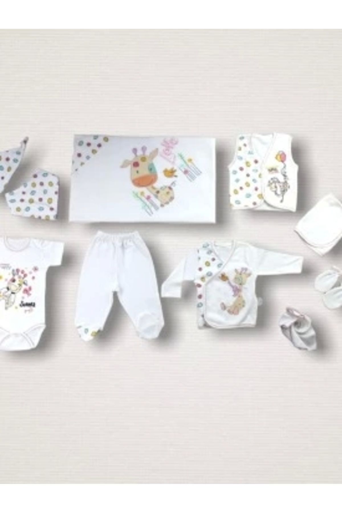 Diji Baby Love Zürafa Nakışlı %100 Cotton Antibakteriyel 10lu Zıbın Takımı Hastane Çıkışı