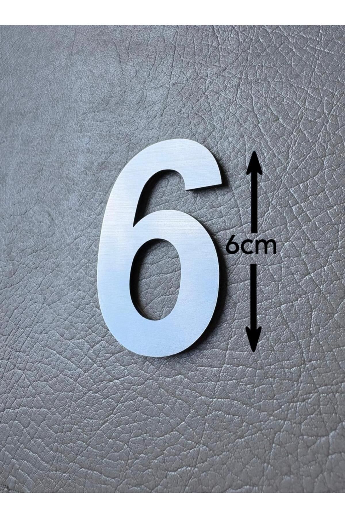 SE-Dizayn Kapı Numarası 6 CM No. 6 Daire Masa Dolap Numarası Fırcalı Gümüş Kendinden Yapışkanlı