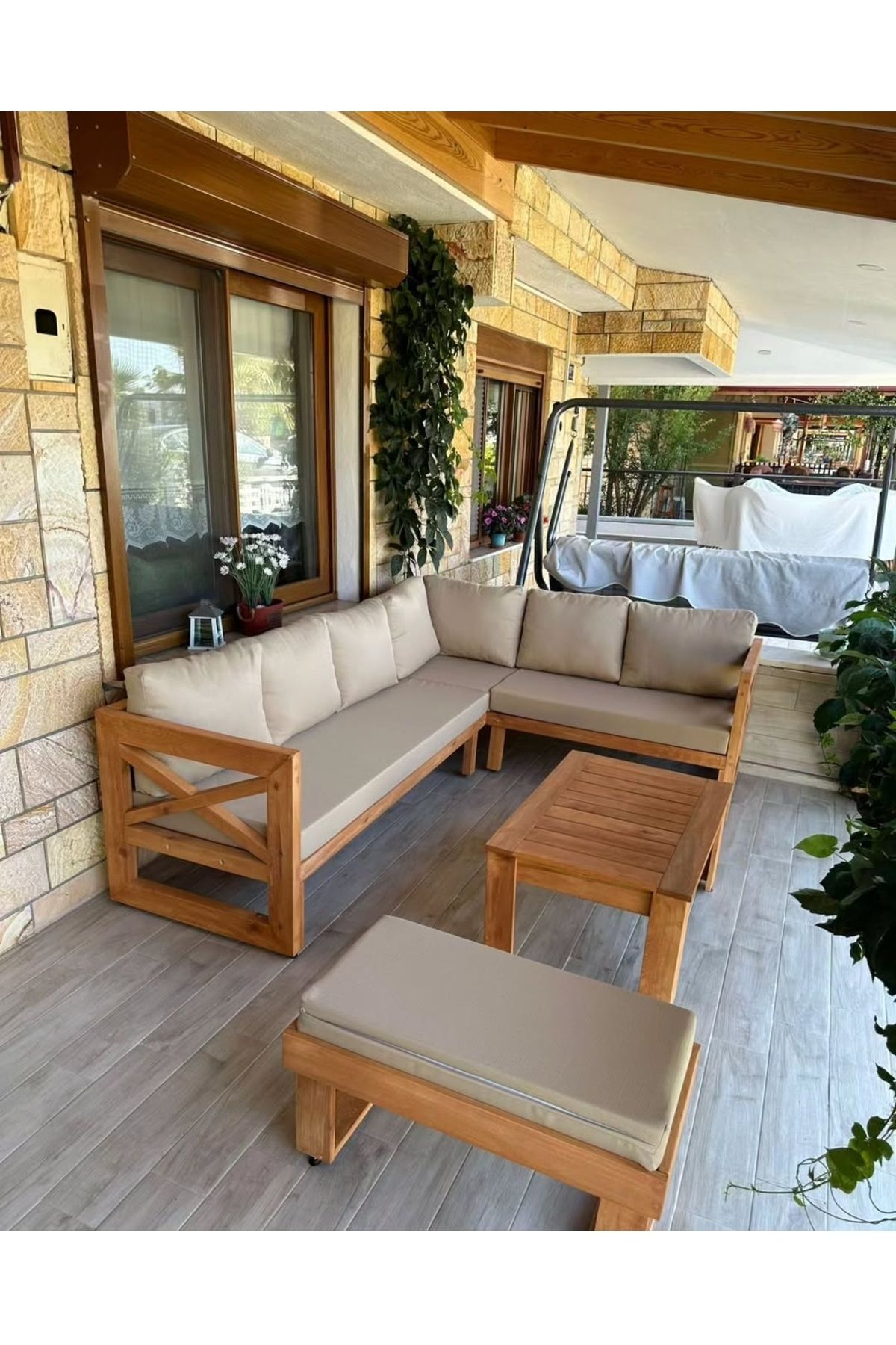 ömür konsept ahşap Ömür konsept ahşap bahçe balkon köşe sehpa ve puf