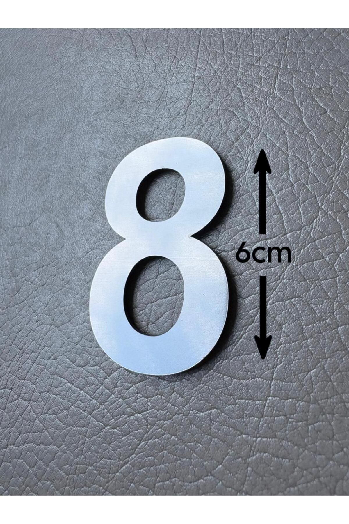 SE-Dizayn Kapı Numarası 6 CM No. 8 Daire Masa Dolap Numarası Fırcalı Gümüş Kendinden Yapışkanlı