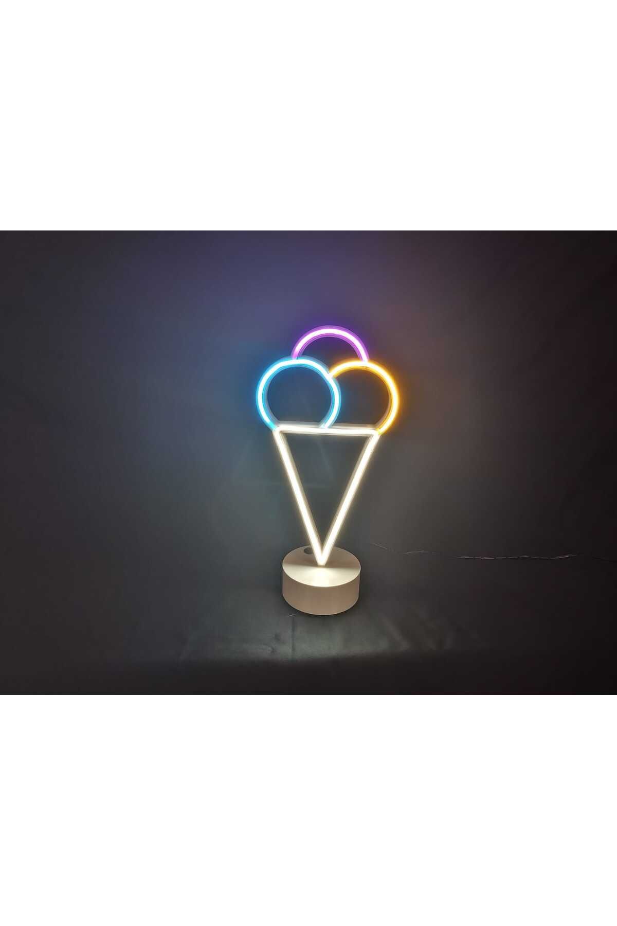 Neon Dondurma Şekilli Neon LED Lamba - 12V Adaptörlü - Aç Kapa Düğmeli - 3D Yazıcı Üretim