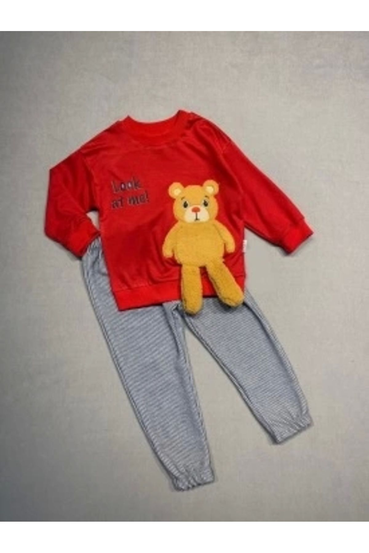 Diji Baby 2-3-4 Yaş Ayıcık Sallanan Ayak Desenli Likra Penye Kumaş Sweat Pantolonlu Kız Erkek 2li Çocuk Takımı