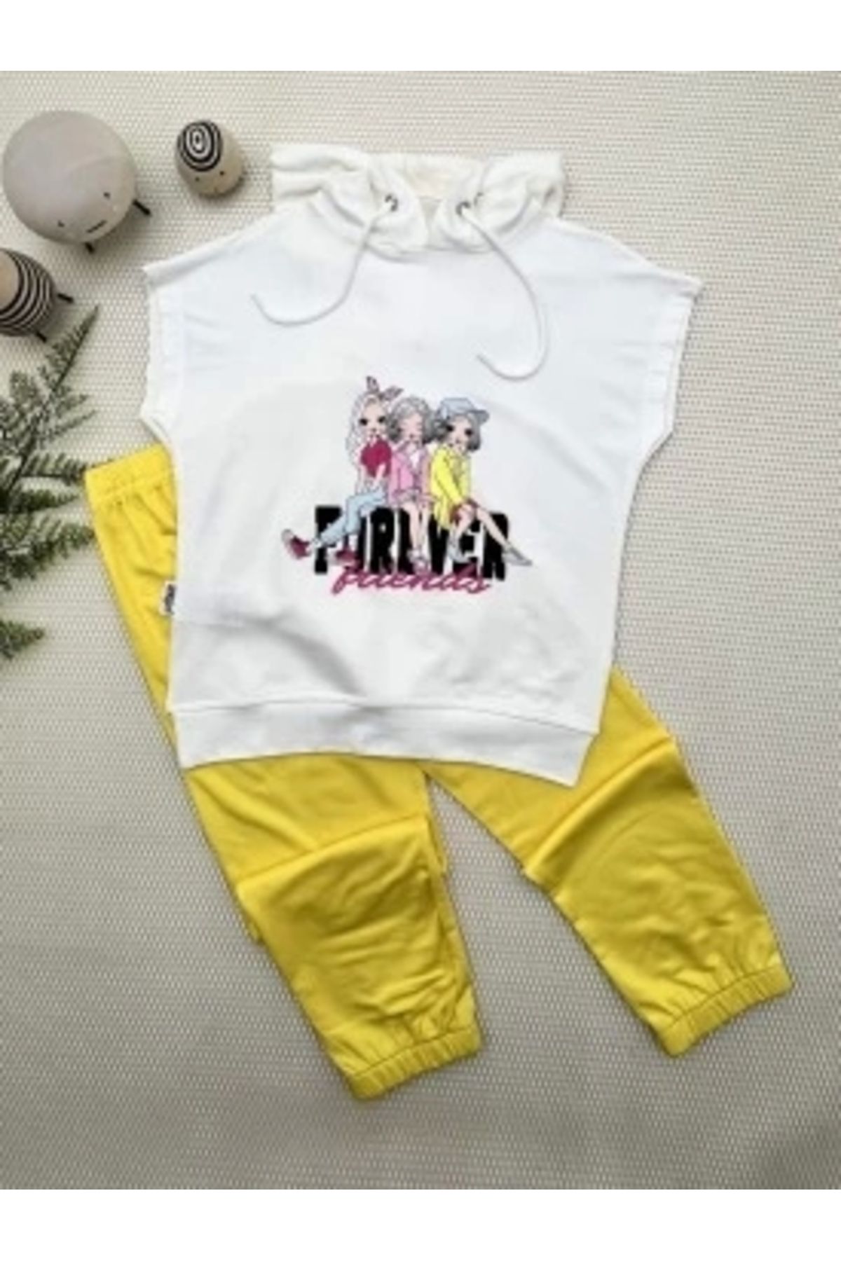 Diji Baby 3-4-5 Yaş Forever Cici Kızlar Baskılı Kapşonlu 2li Kız Çocuk Takımı