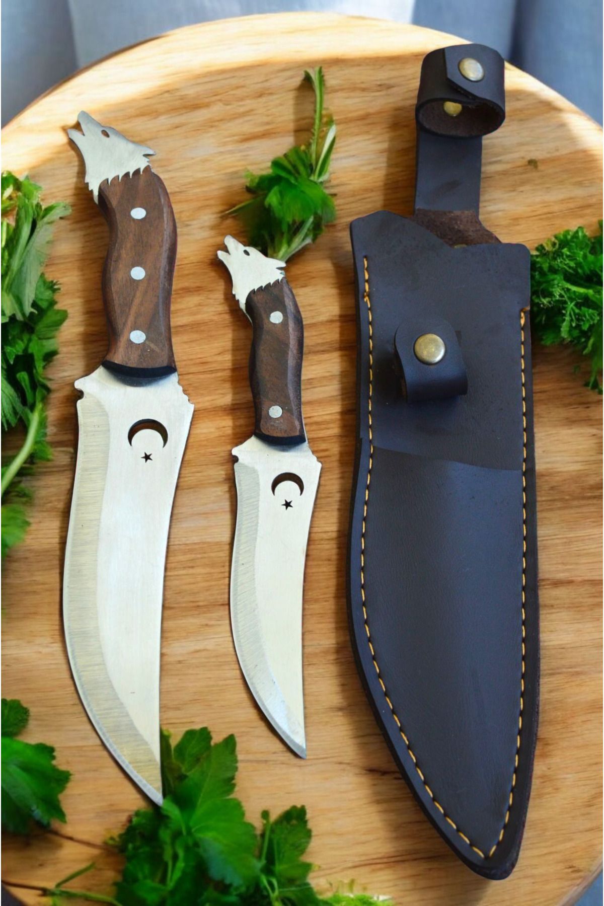 MERTCAN KNİFE Kurt başlı babaoğul ikili outdoor av ve kamp bıçağı mutfak bıçağı çakı kasap et bıçağı