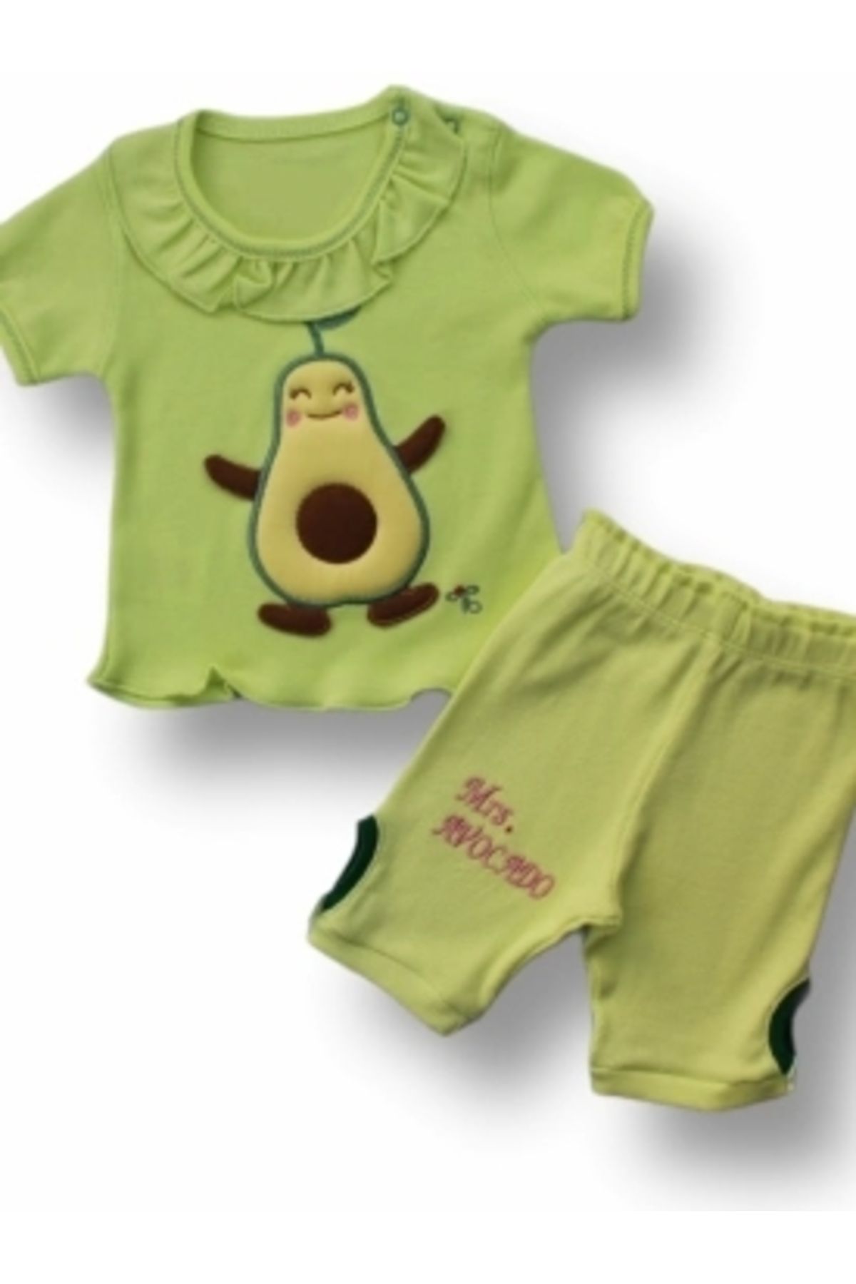 Diji Baby 3-6 6-9 9-12 12-18 Ay Avokado Nakışlı Kısa Kollu Sweatli Şortlu 2li Kız-erkek Bebek Takımı